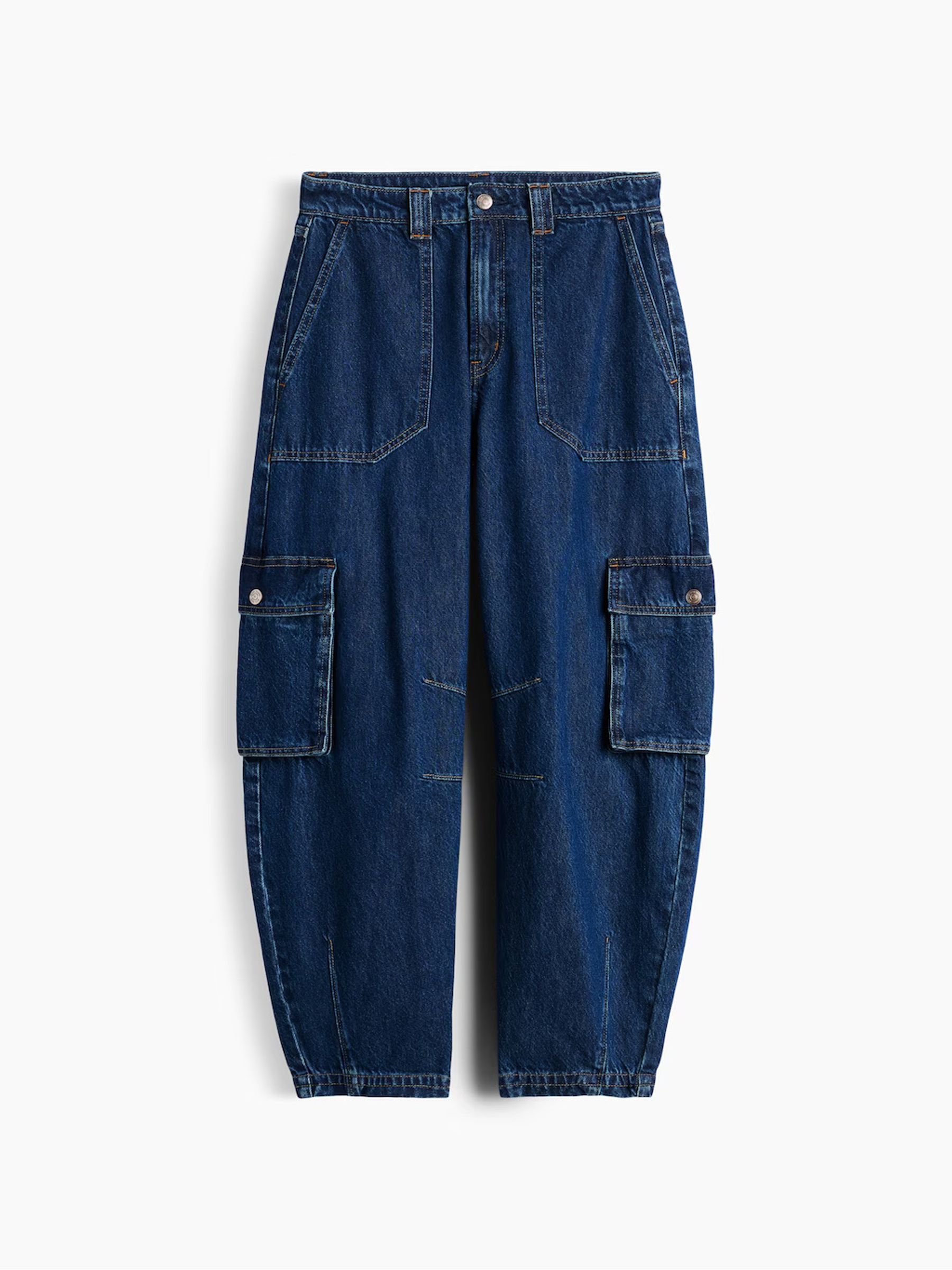 Indigo Wash High Waisted Barrel Cargo Jeans - Image 6 of 6