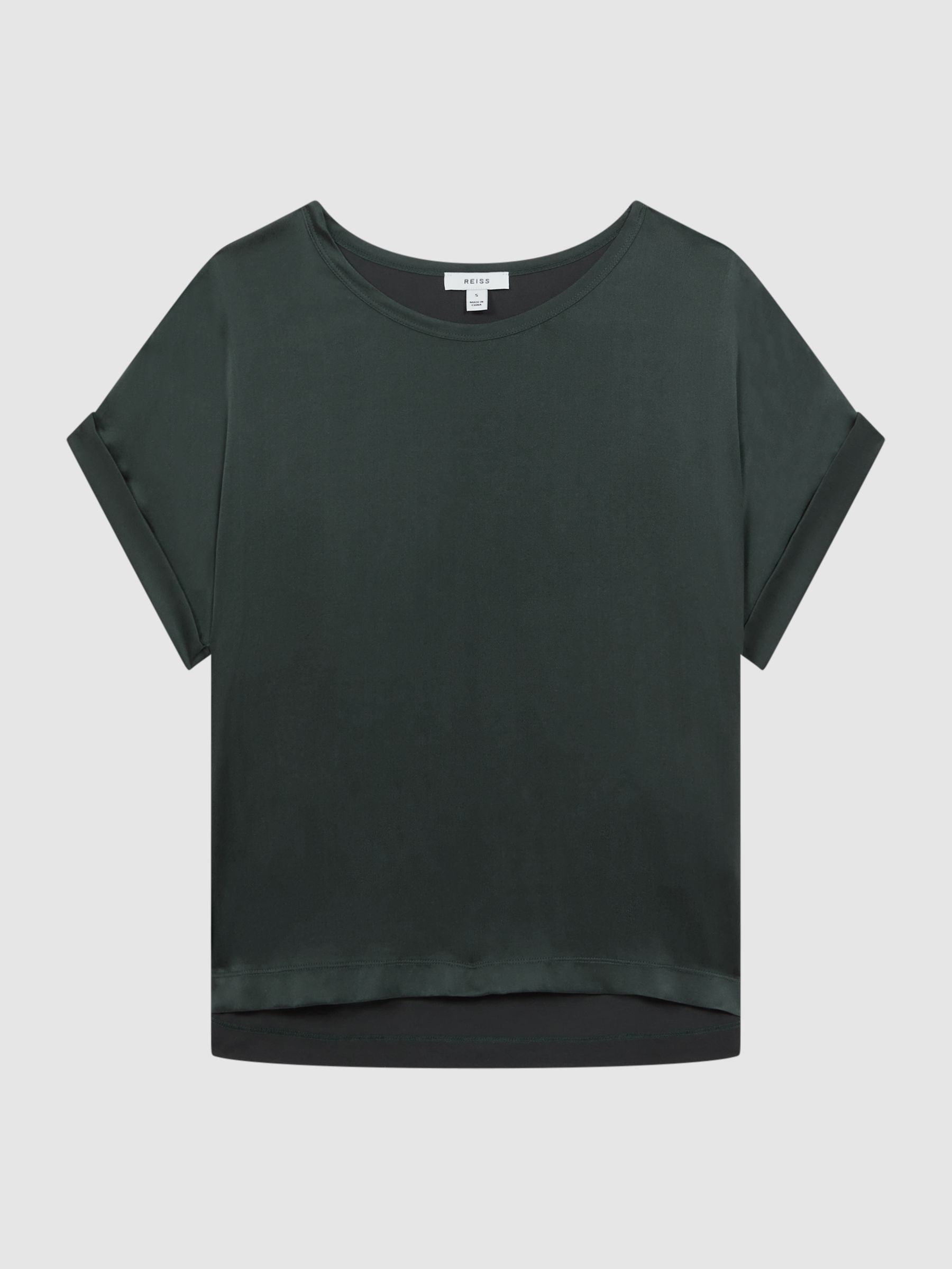 Silk Front Crew Neck T-Shirt in Emerald - Image 2 of 5