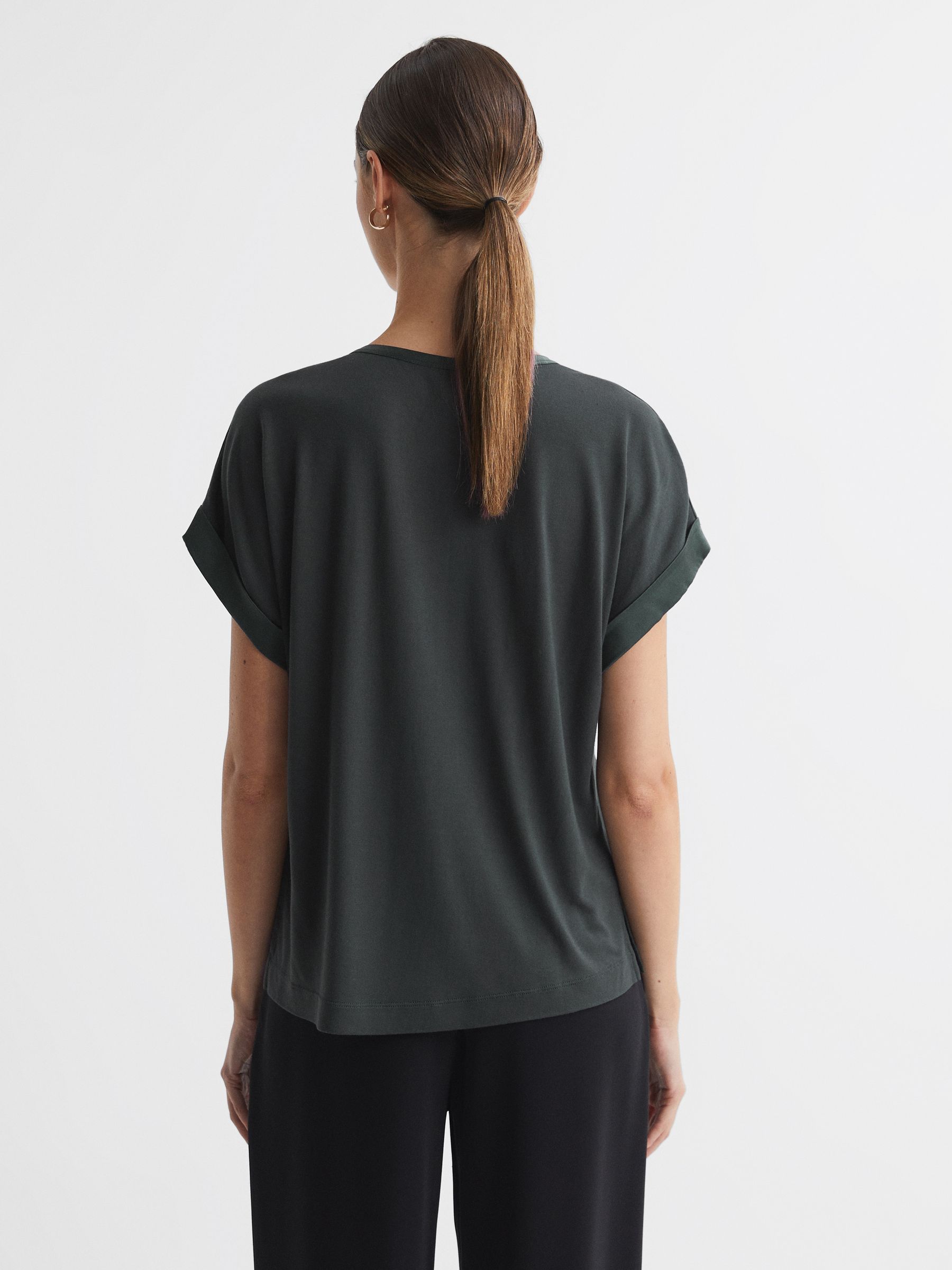 Silk Front Crew Neck T-Shirt in Emerald - Image 5 of 5