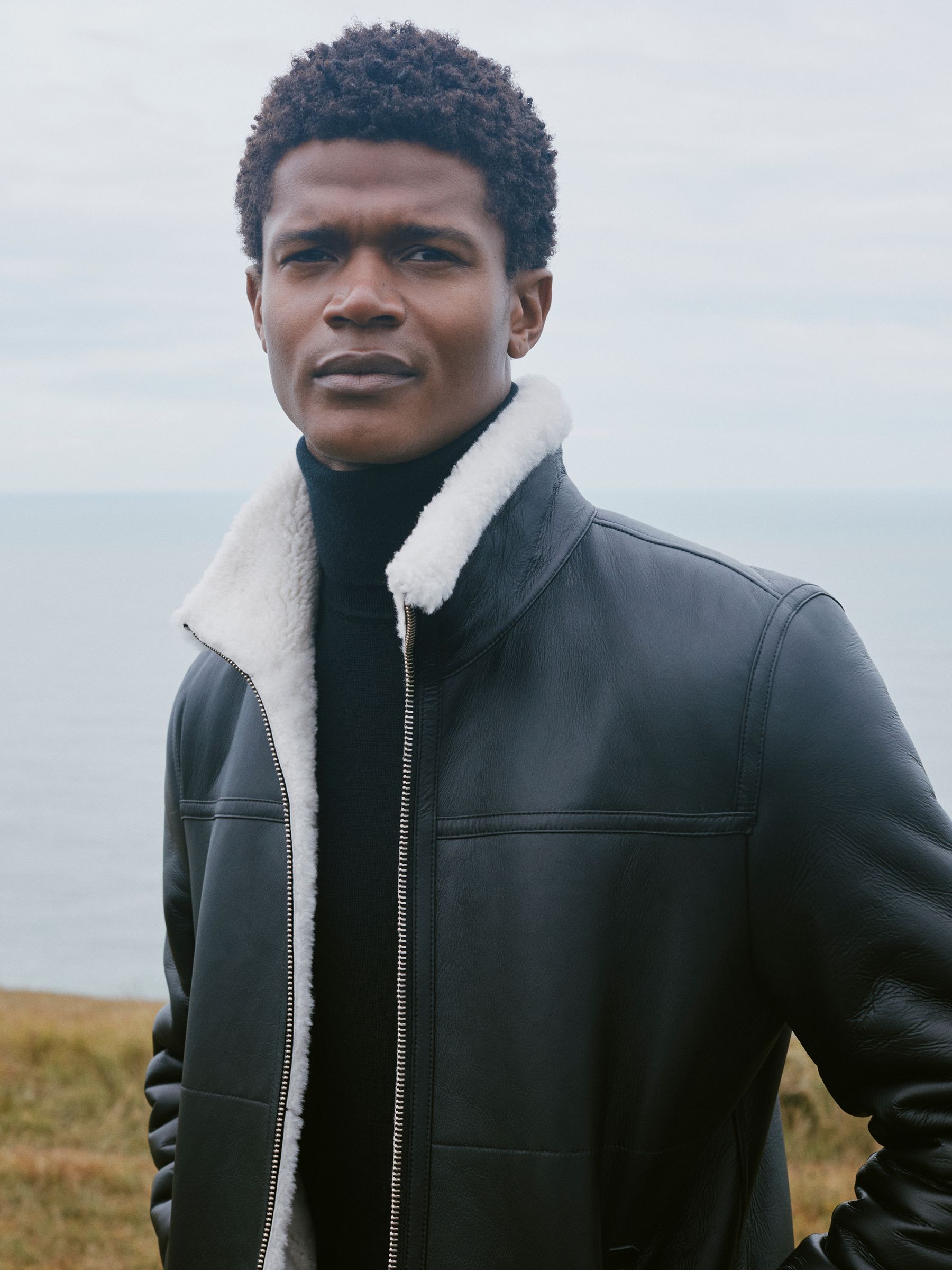 Leather Sheepskin Jacket in Black - Image 1 of 6