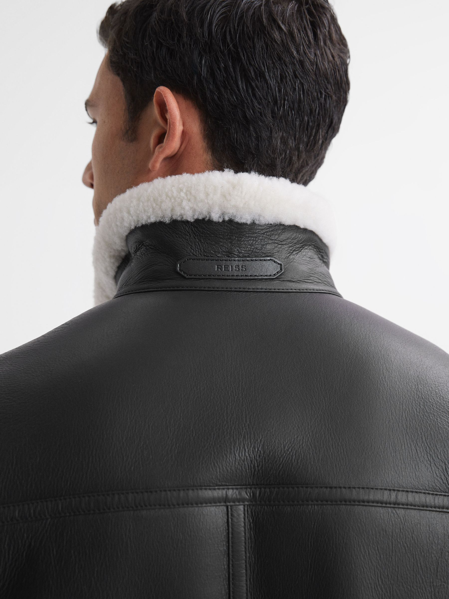 Leather Sheepskin Jacket in Black - Image 4 of 6