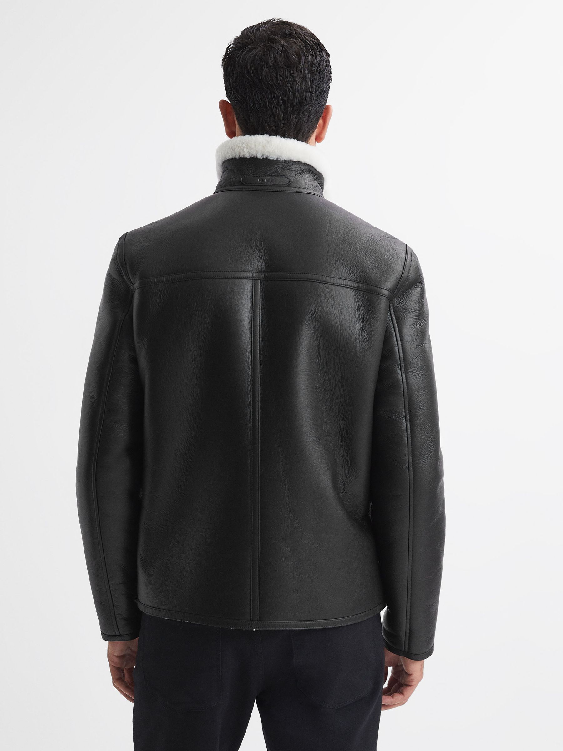 Leather Sheepskin Jacket in Black - Image 6 of 6