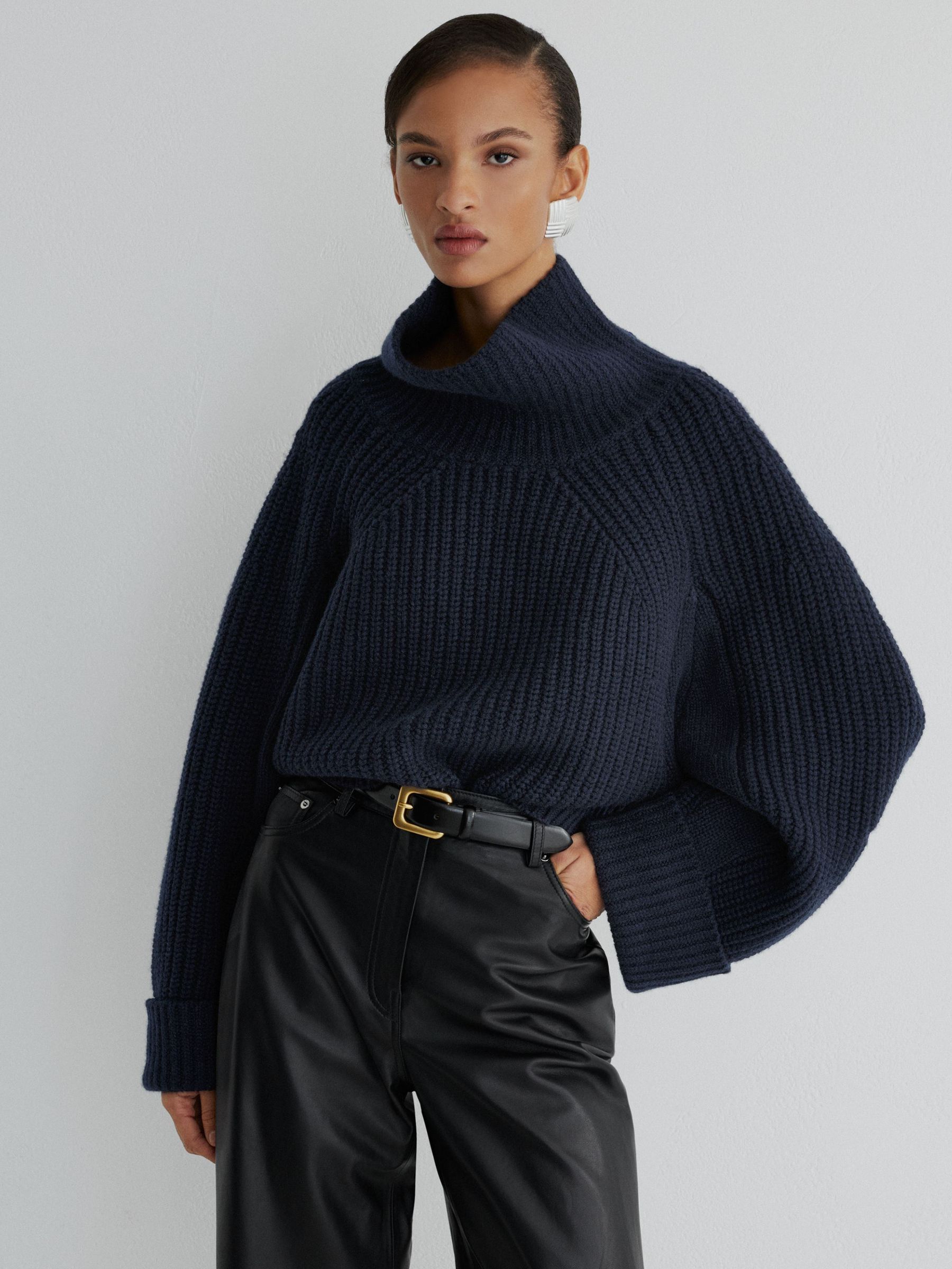 Atelier Navy Wool-Cashmere Ribbed Roll-Neck Jumper in Navy - Image 1 of 9