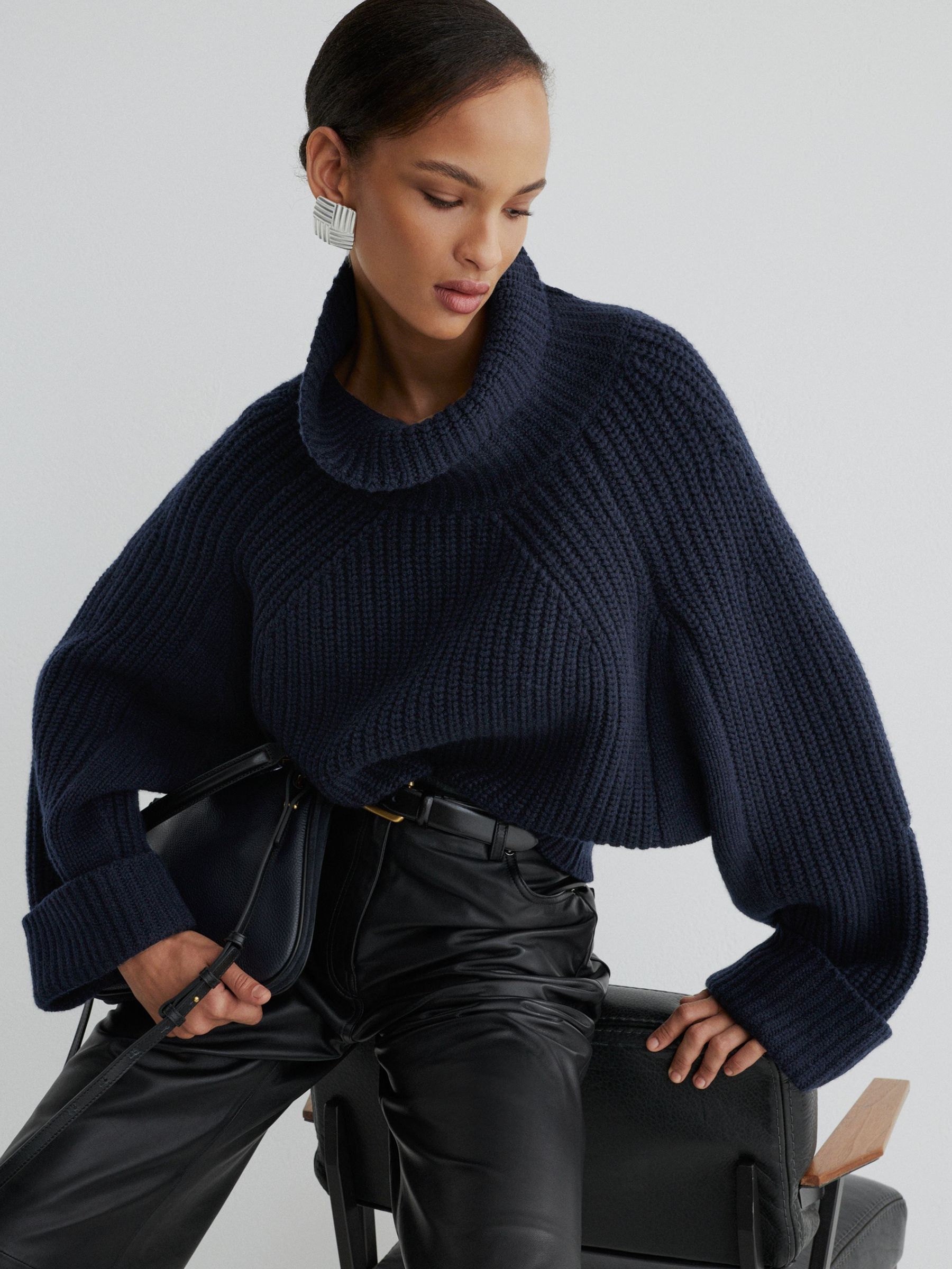 Atelier Navy Wool-Cashmere Ribbed Roll-Neck Jumper in Navy - Image 5 of 9