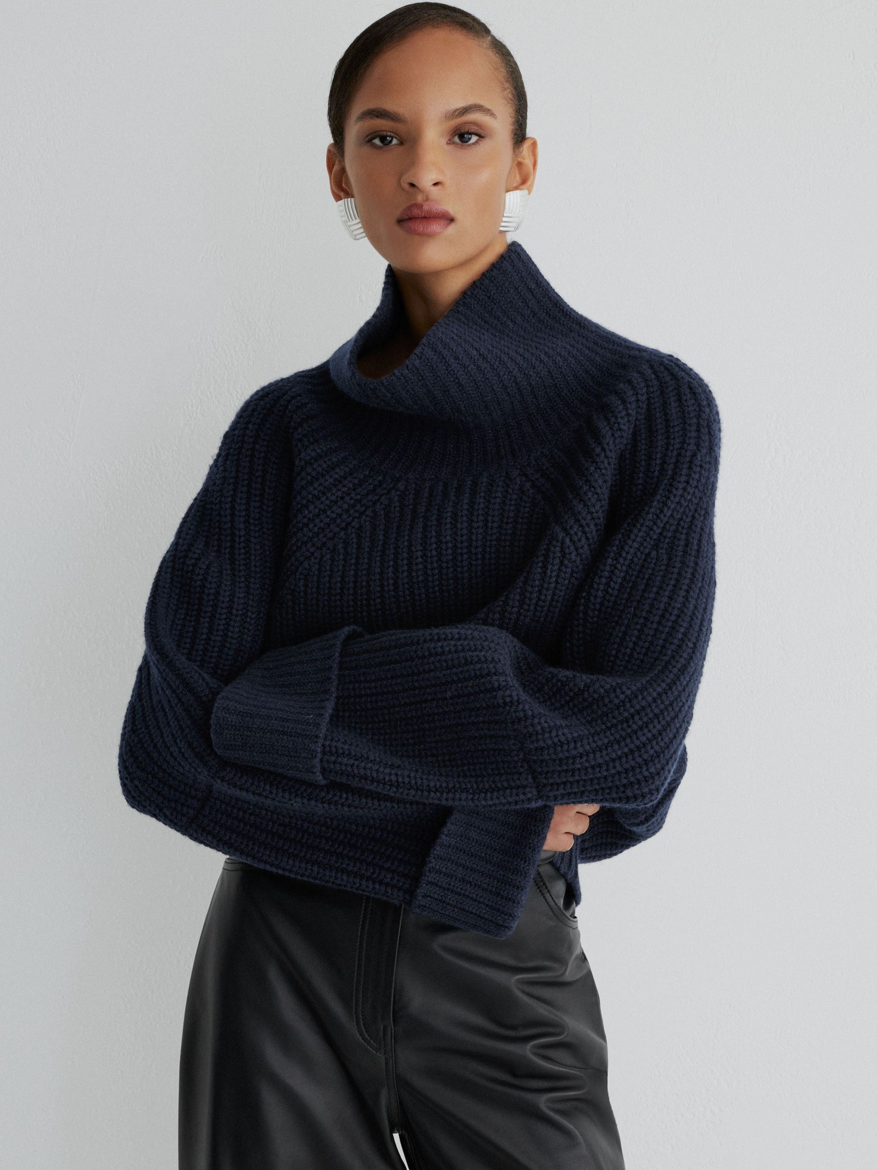 Atelier Navy Wool-Cashmere Ribbed Roll-Neck Jumper in Navy - Image 7 of 9