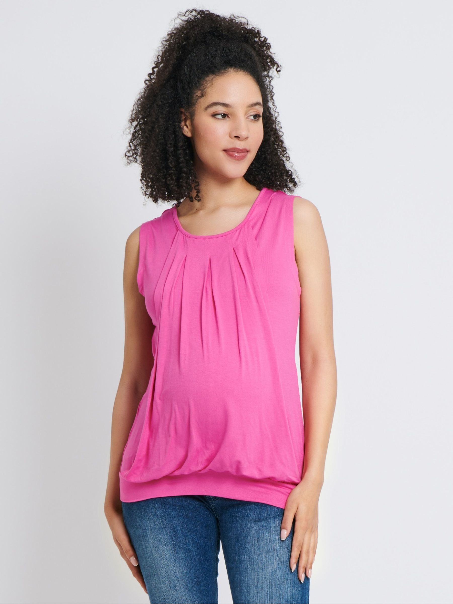 Pink Sleeveless Pleated Maternity & Nursing Top - Image 1 of 1