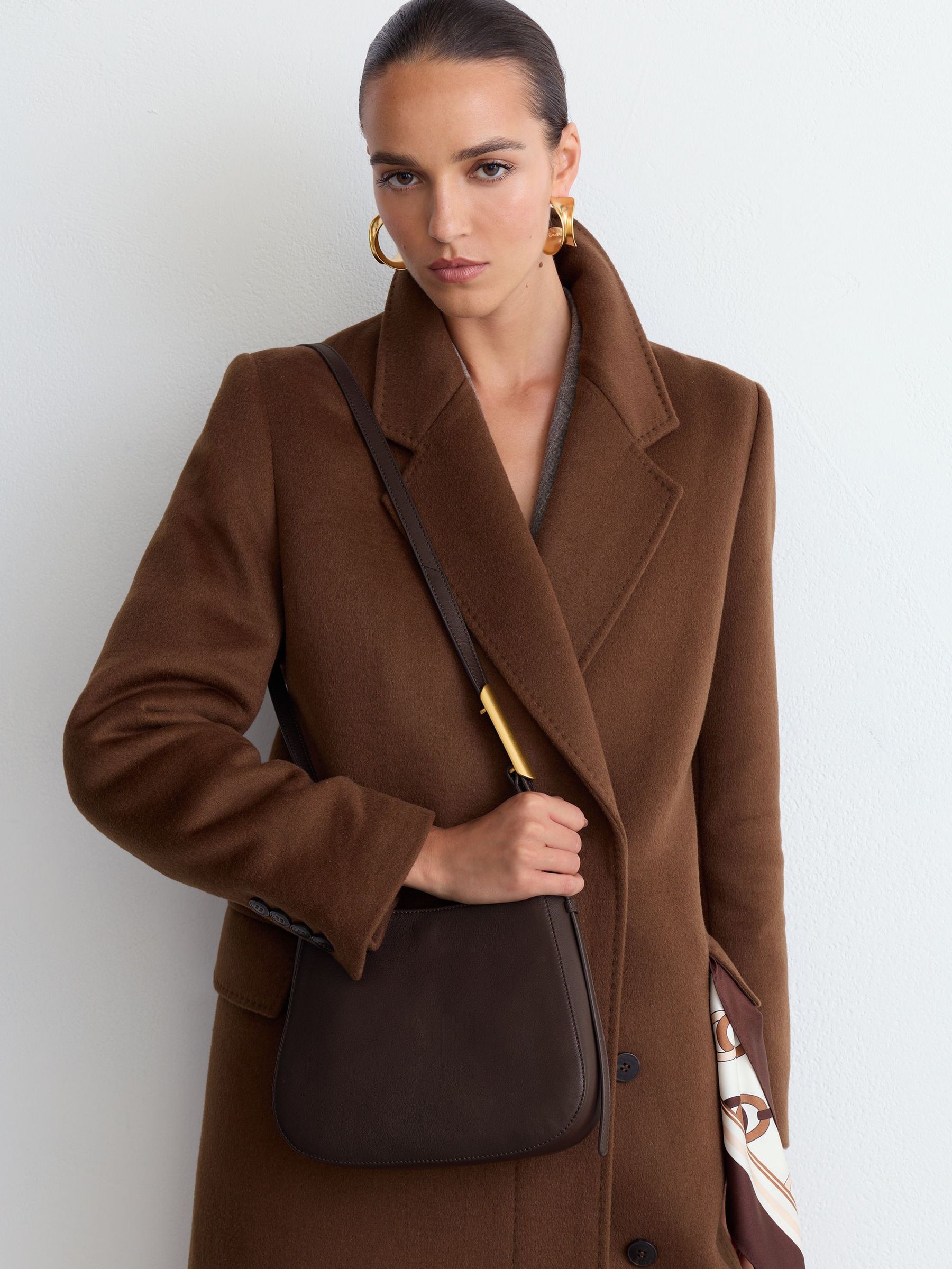 Leather Pouch Crossbody Bag in Chocolate - Image 1 of 6