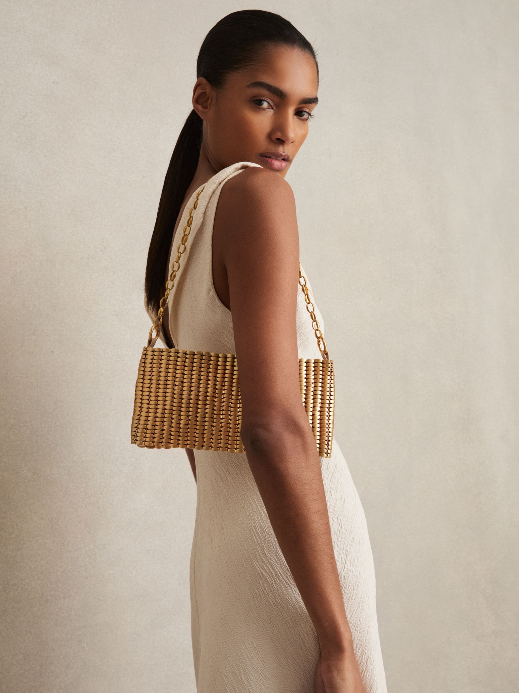 Beaded Removable Strap Shoulder Bag in Gold - image 3