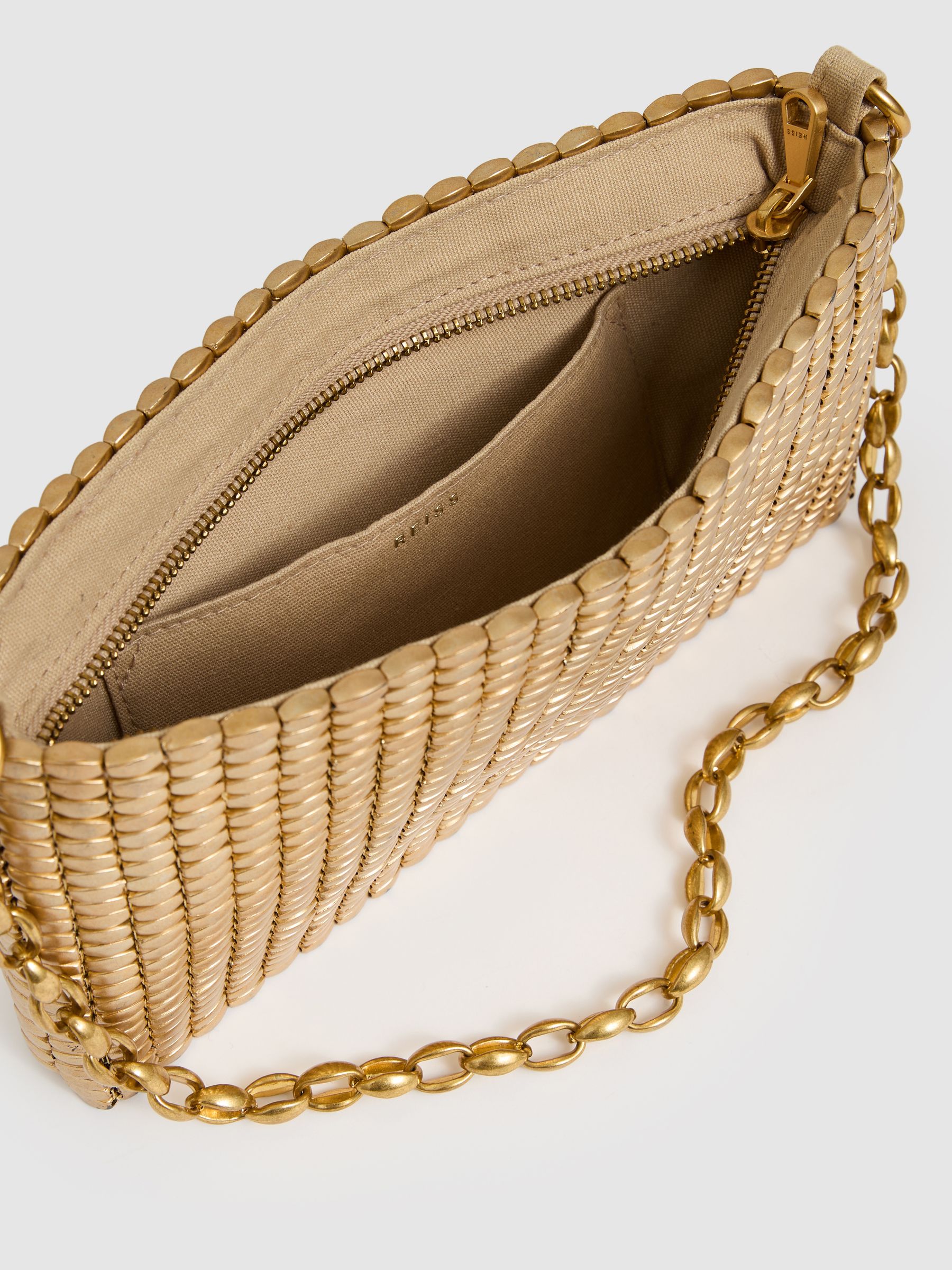 Beaded Removable Strap Shoulder Bag in Gold - Image 5 of 7