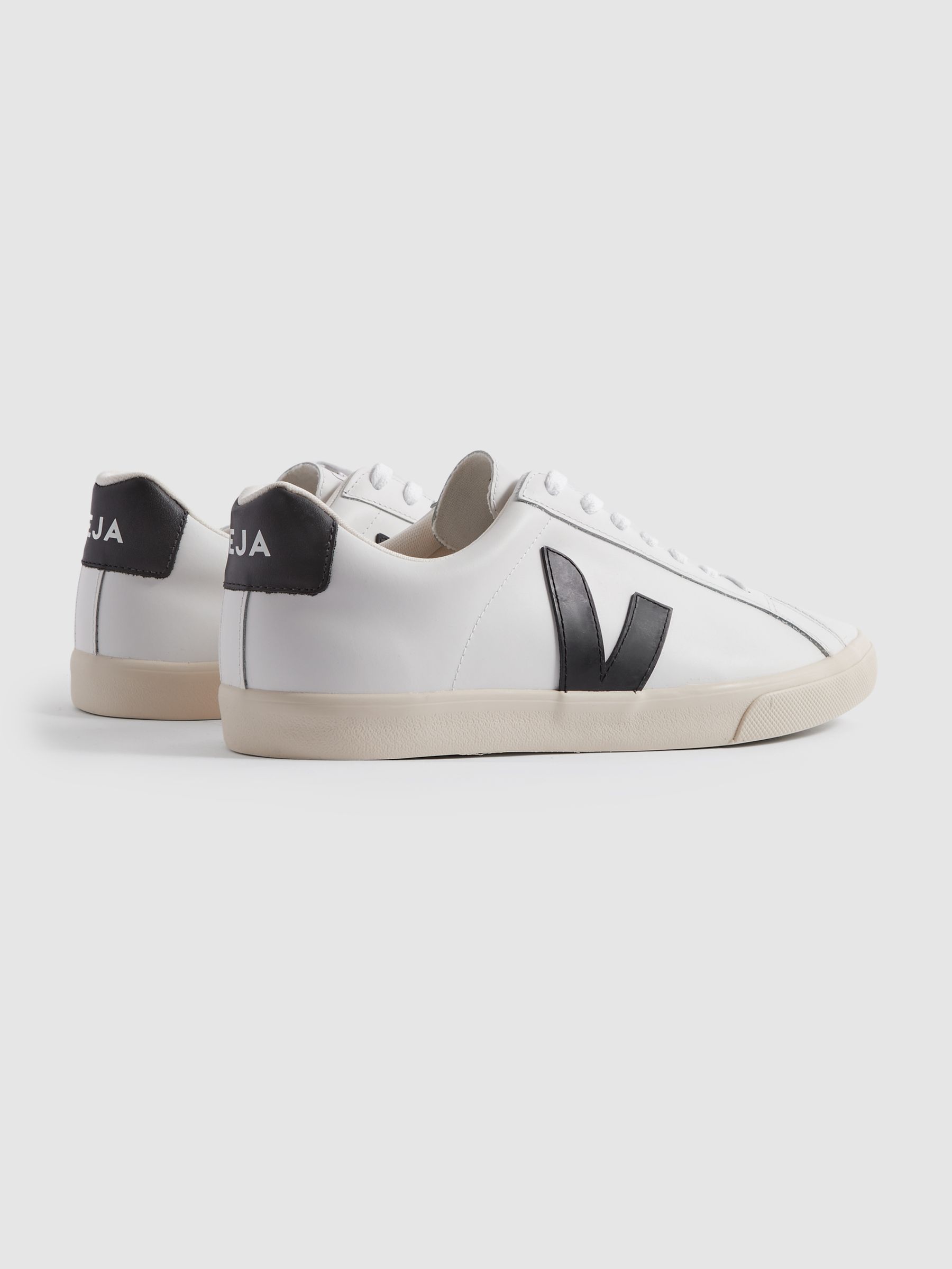 Veja Leather Trainers in Extra White Black - Image 4 of 5
