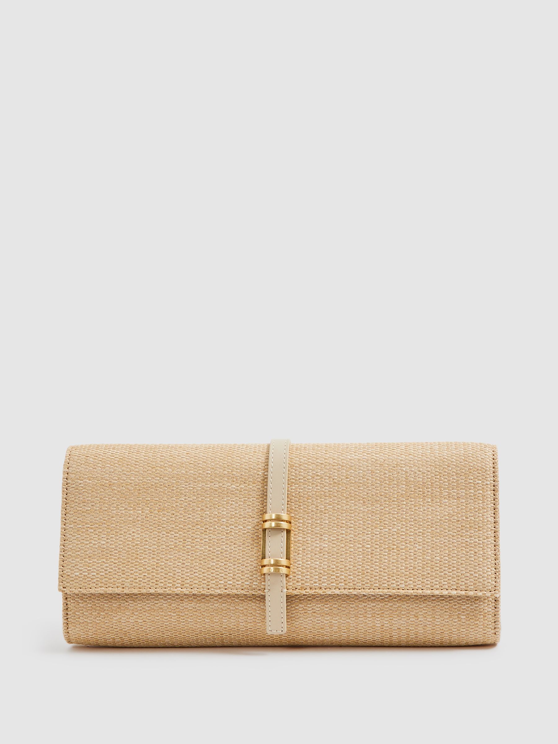 Raffia Baguette Clutch Bag in Natural - Image 1 of 6