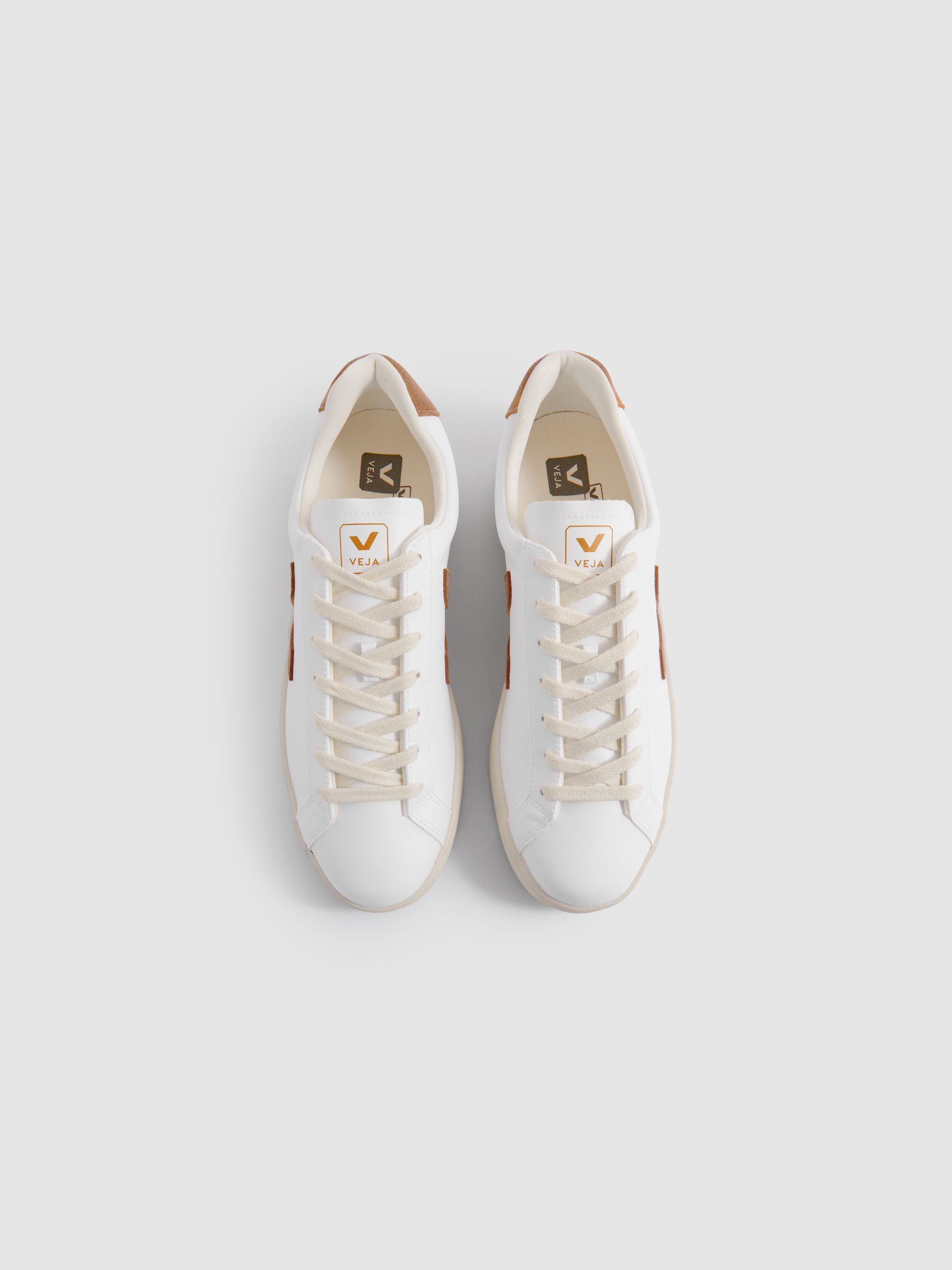 Veja Vegan Leather Trainers in White Camel - Image 3 of 5