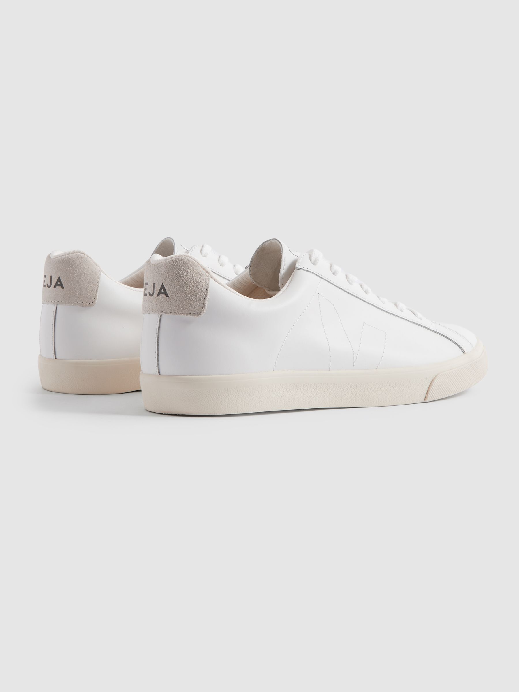 Veja Leather Suede Stitch Trainers in Extra White - Image 4 of 5
