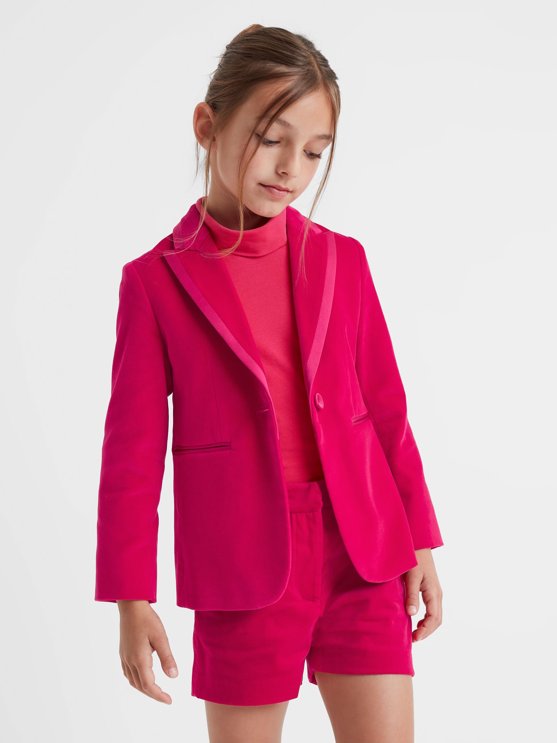 Single Breasted Velvet Blazer in Bright Pink - Image 1 of 6