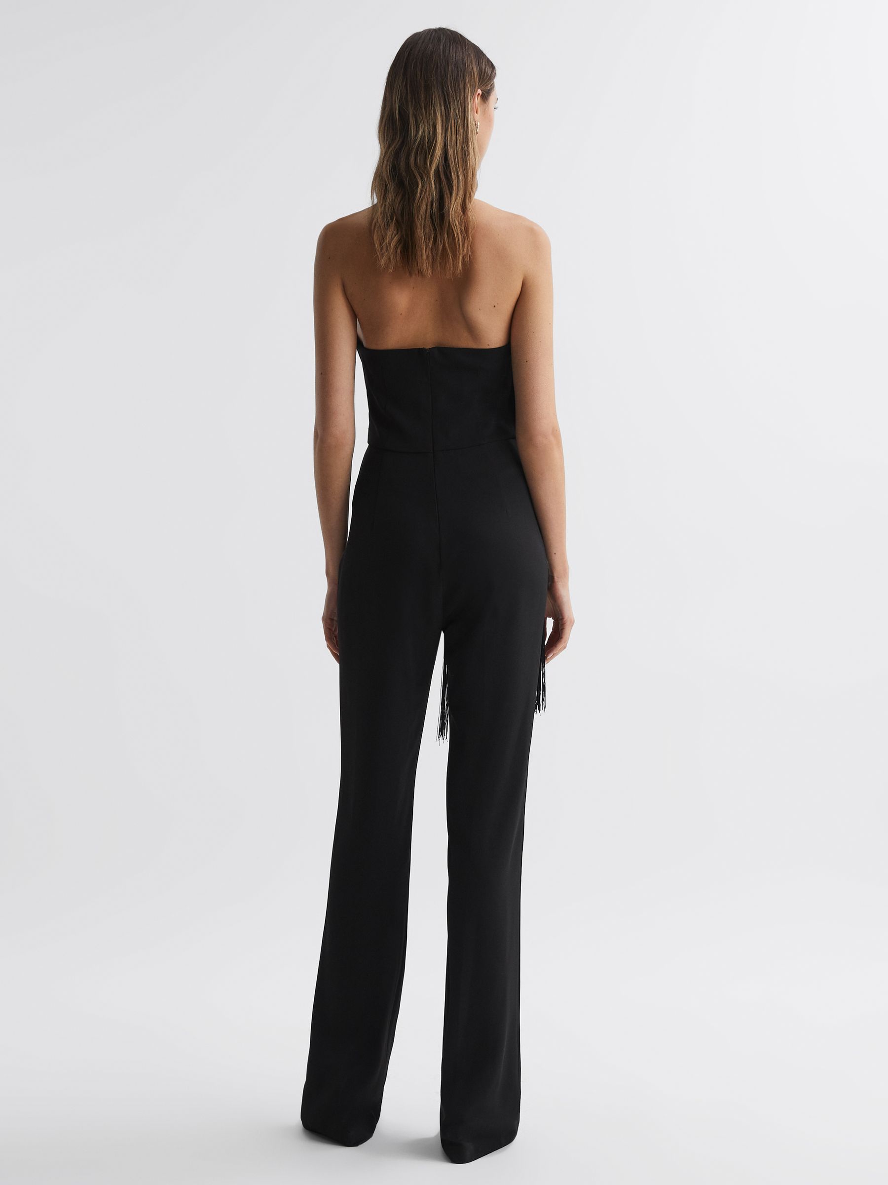 Halston Halter Neck Tassel Jumpsuit in Black - Image 4 of 5