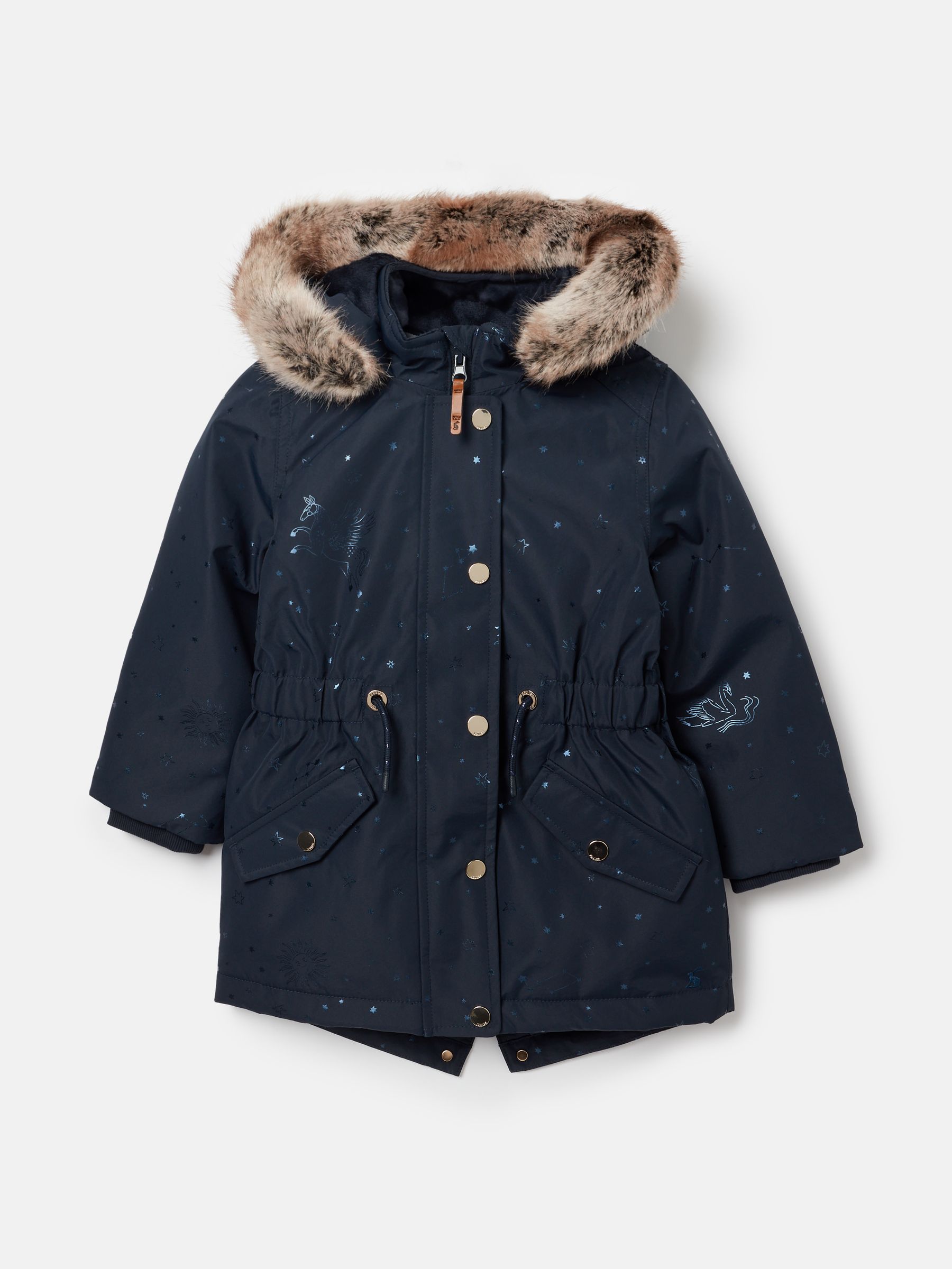 Girls' Alix Navy Blue Printed Waterproof Parka Coat - Image 1 of 5