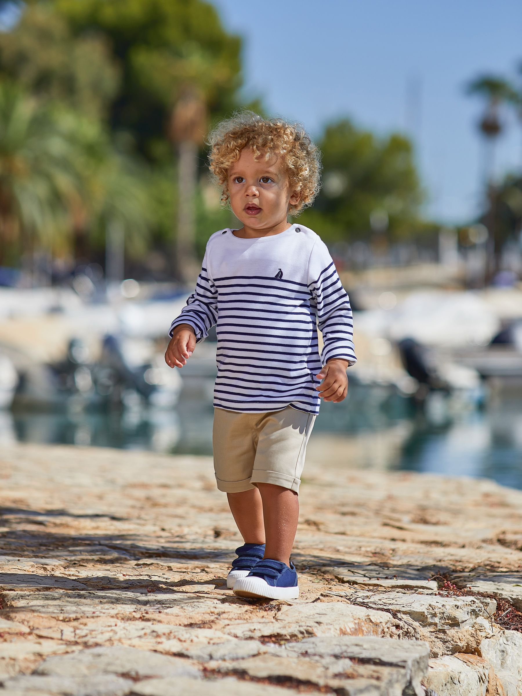 White Navy Stripe Long Sleeved Breton Top - Image 2 of 7