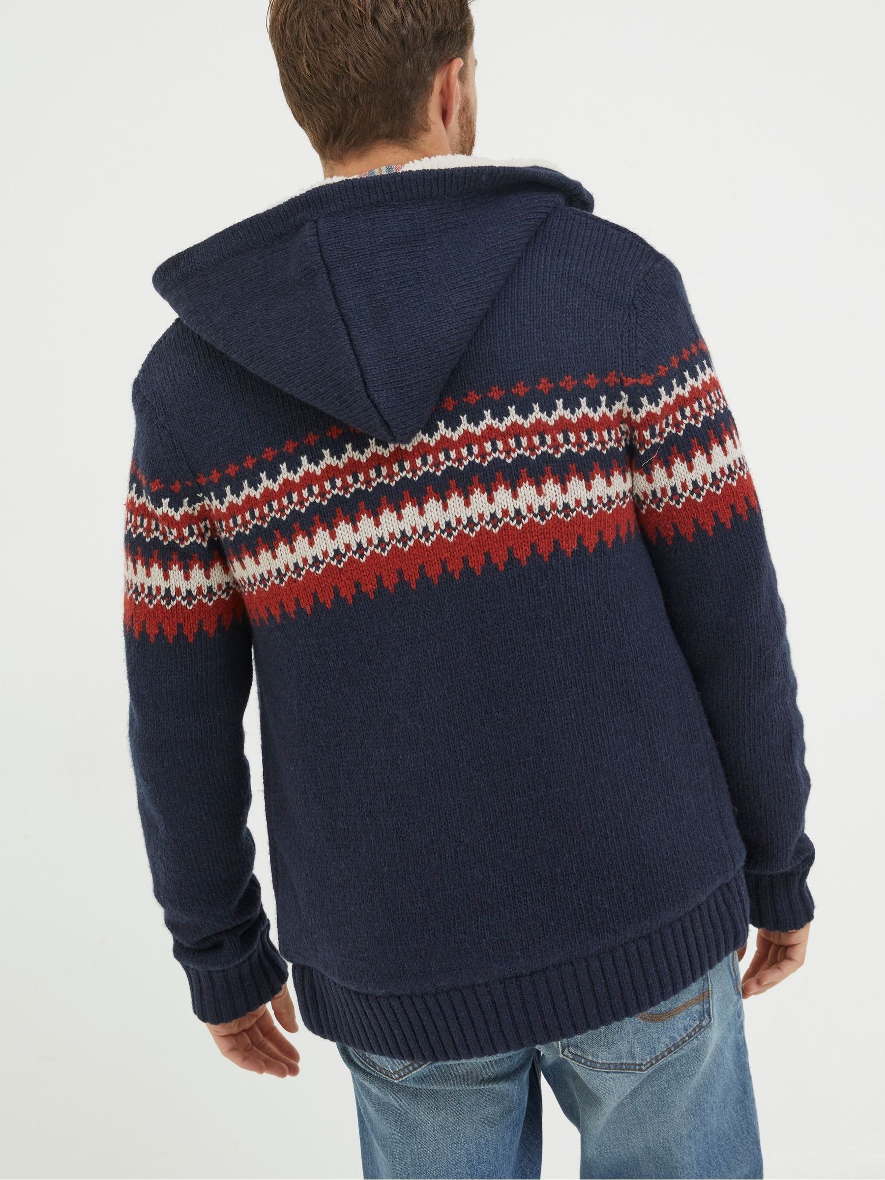 Blue Borg Lined Fairisle Knit Hoodie - Image 2 of 5