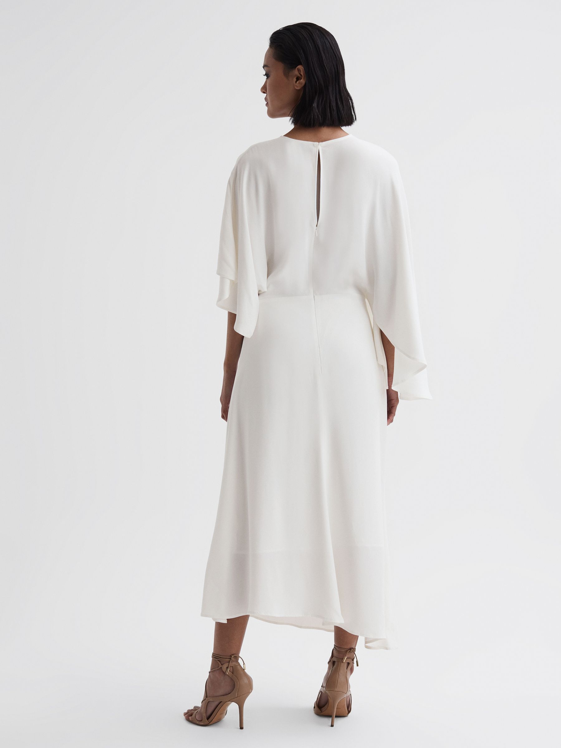 Cape Sleeve Asymmetric Maxi Dress in Ivory - Image 3 of 4