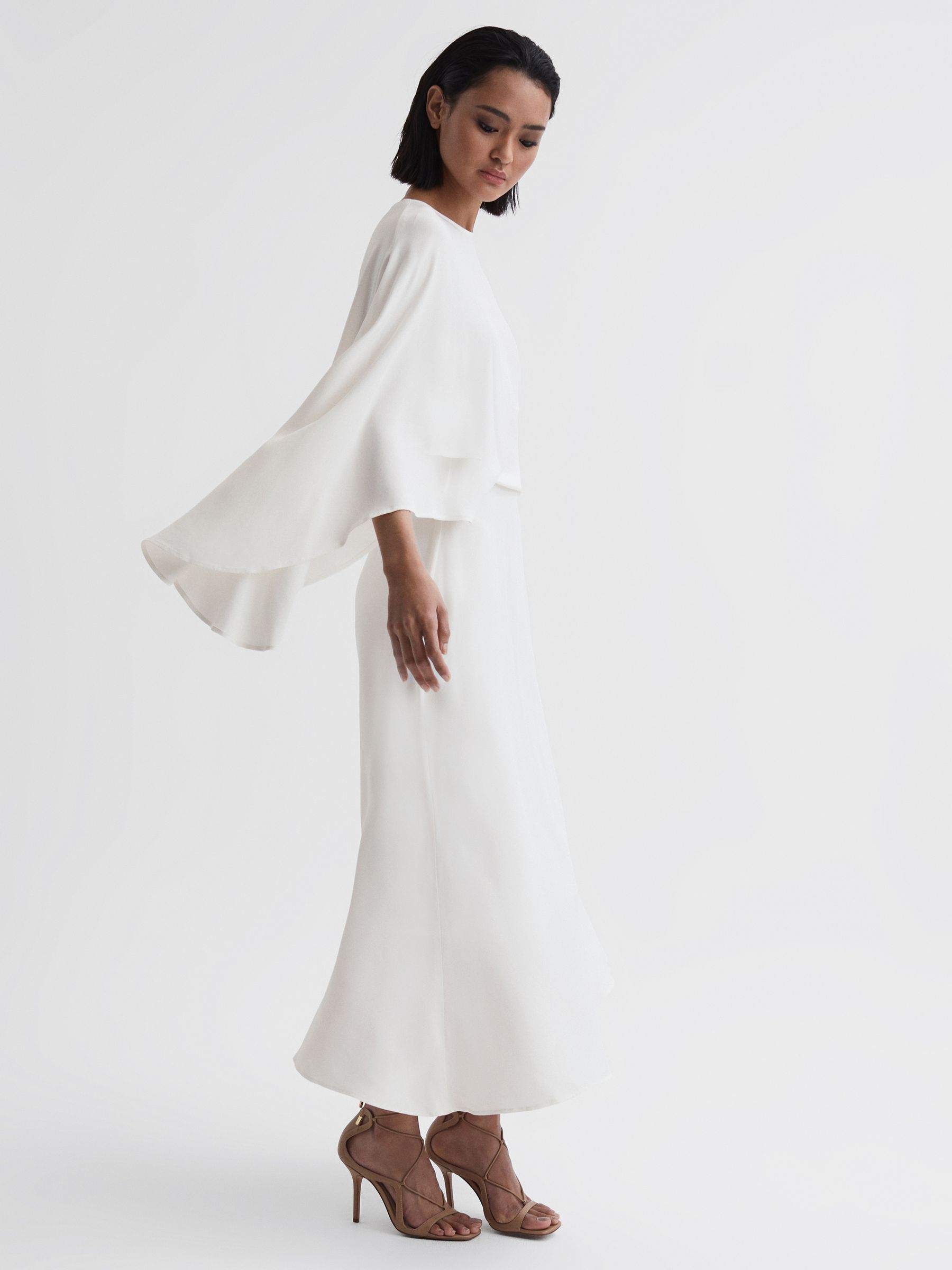 Cape Sleeve Asymmetric Maxi Dress in Ivory - Image 4 of 4