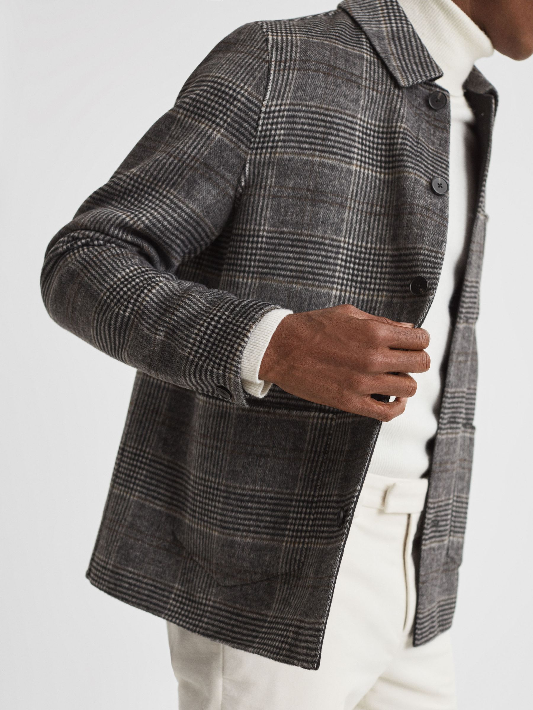 Wool Blend Check Overshirt in Charcoal - Image 1 of 5