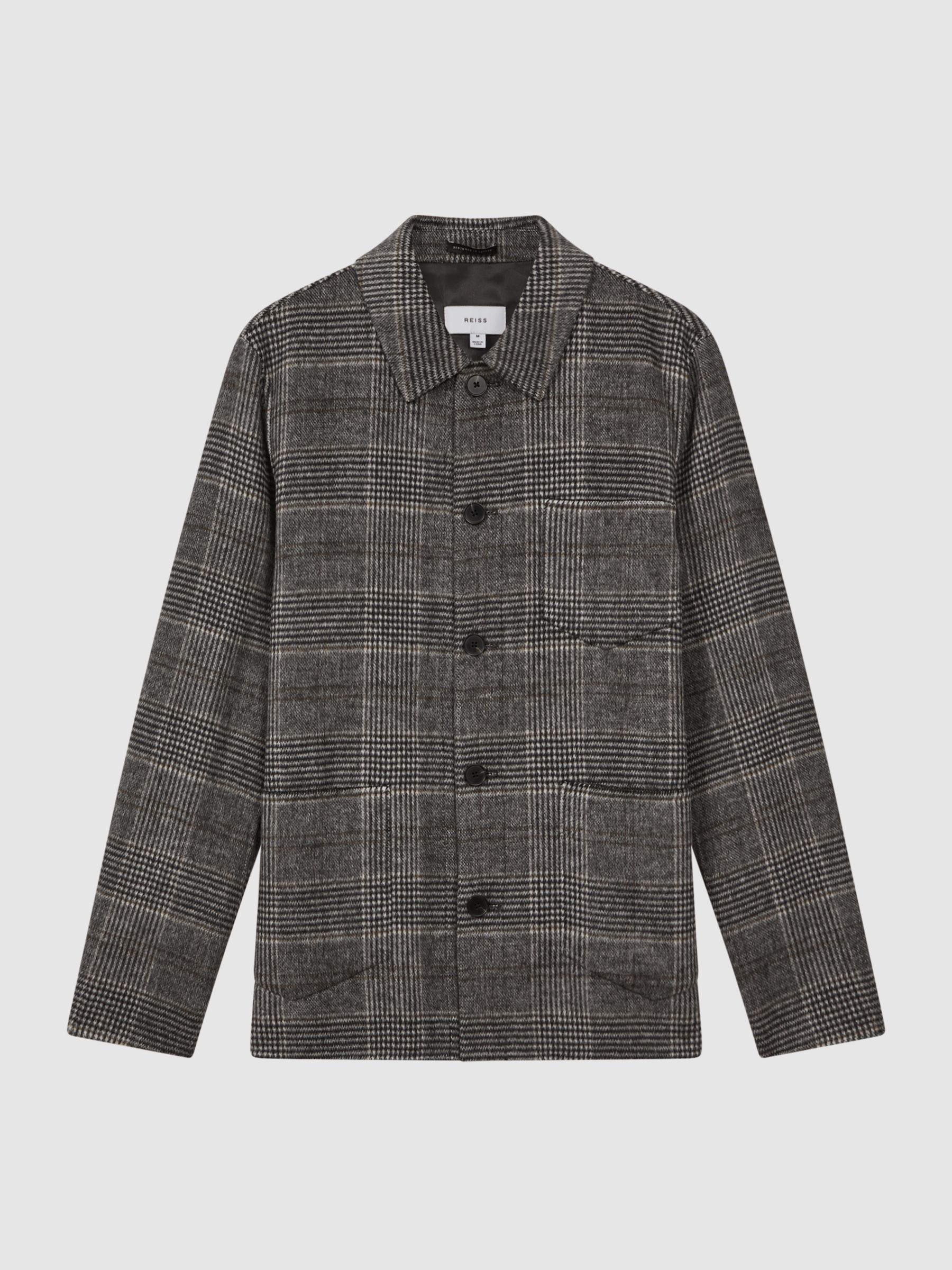 Wool Blend Check Overshirt in Charcoal - Image 2 of 5
