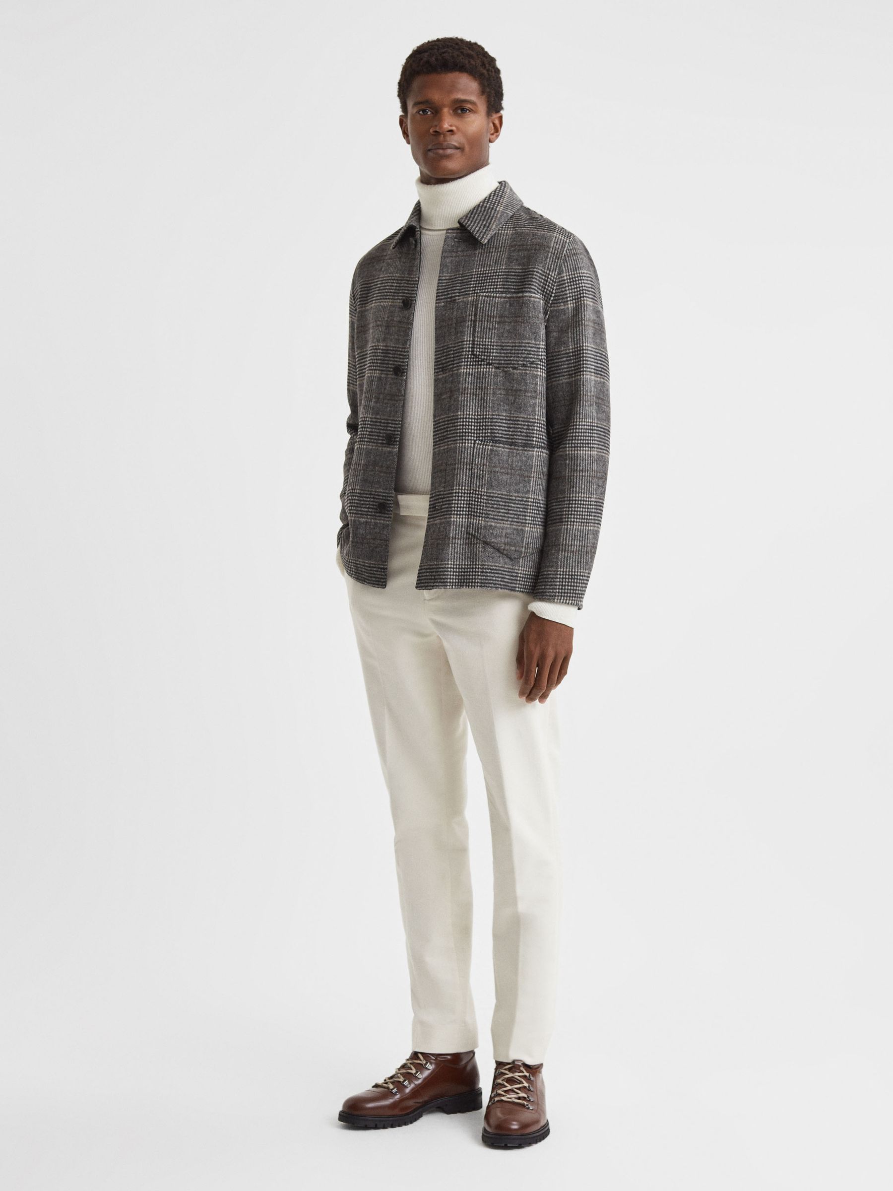 Wool Blend Check Overshirt in Charcoal - Image 3 of 5