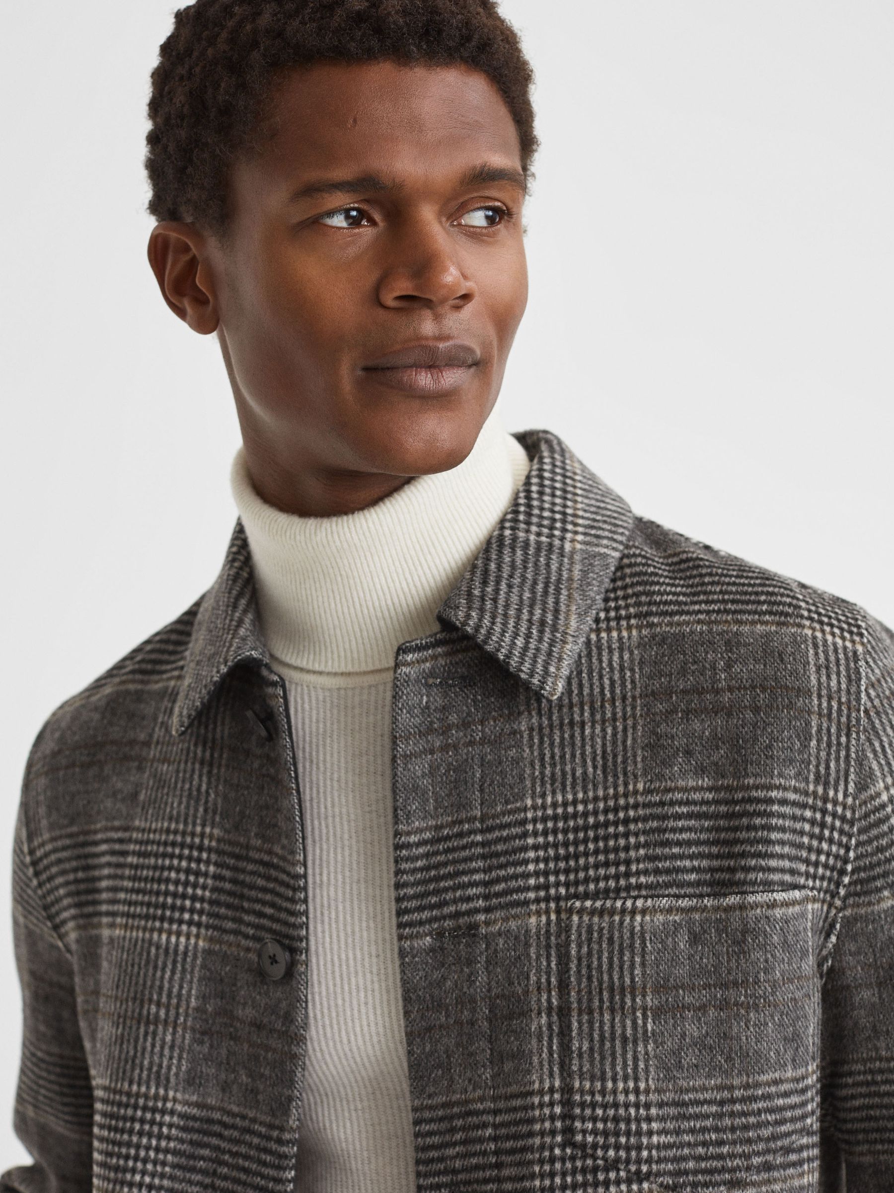 Wool Blend Check Overshirt in Charcoal - Image 4 of 5