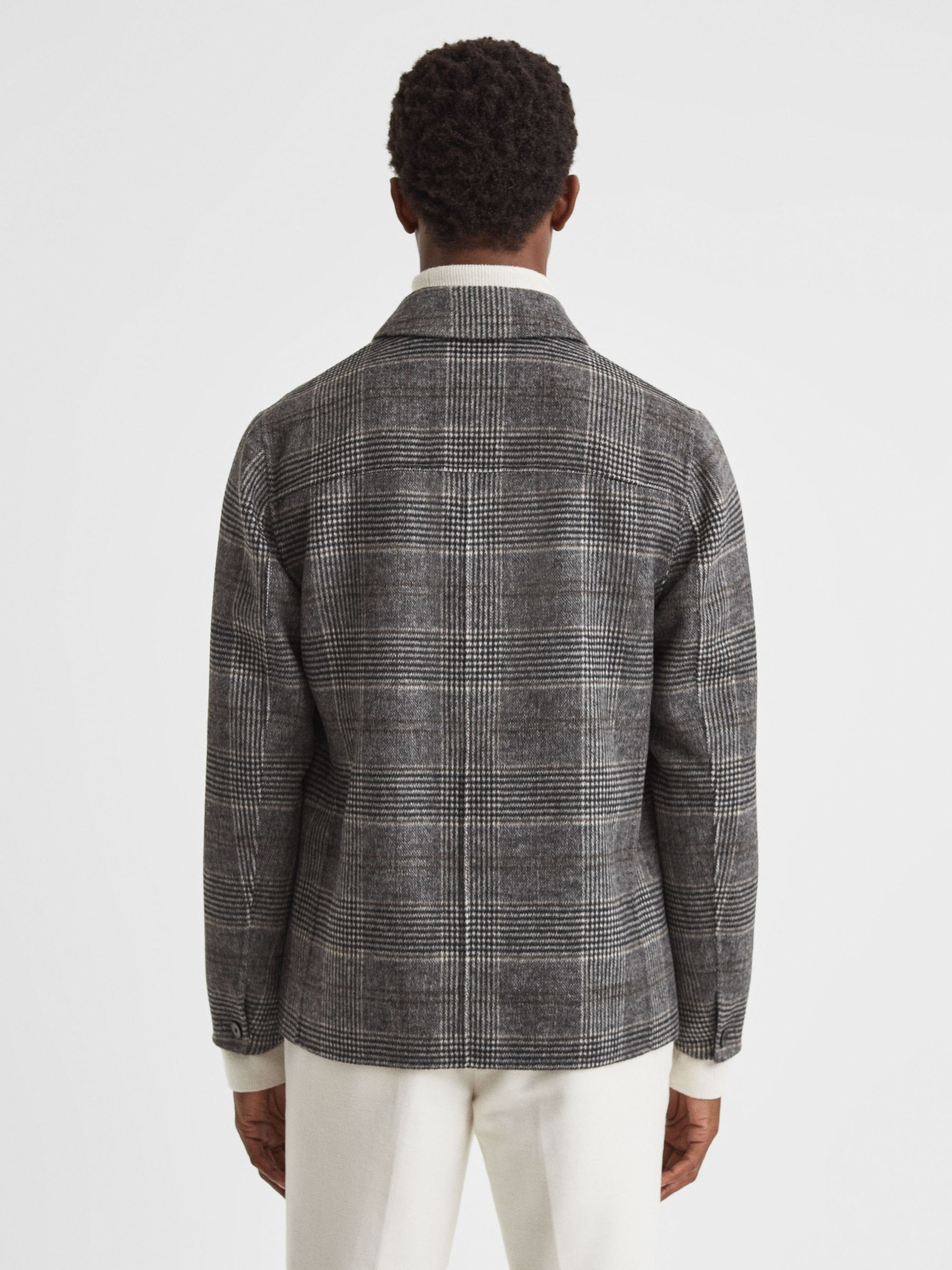 Wool Blend Check Overshirt in Charcoal - Image 5 of 5