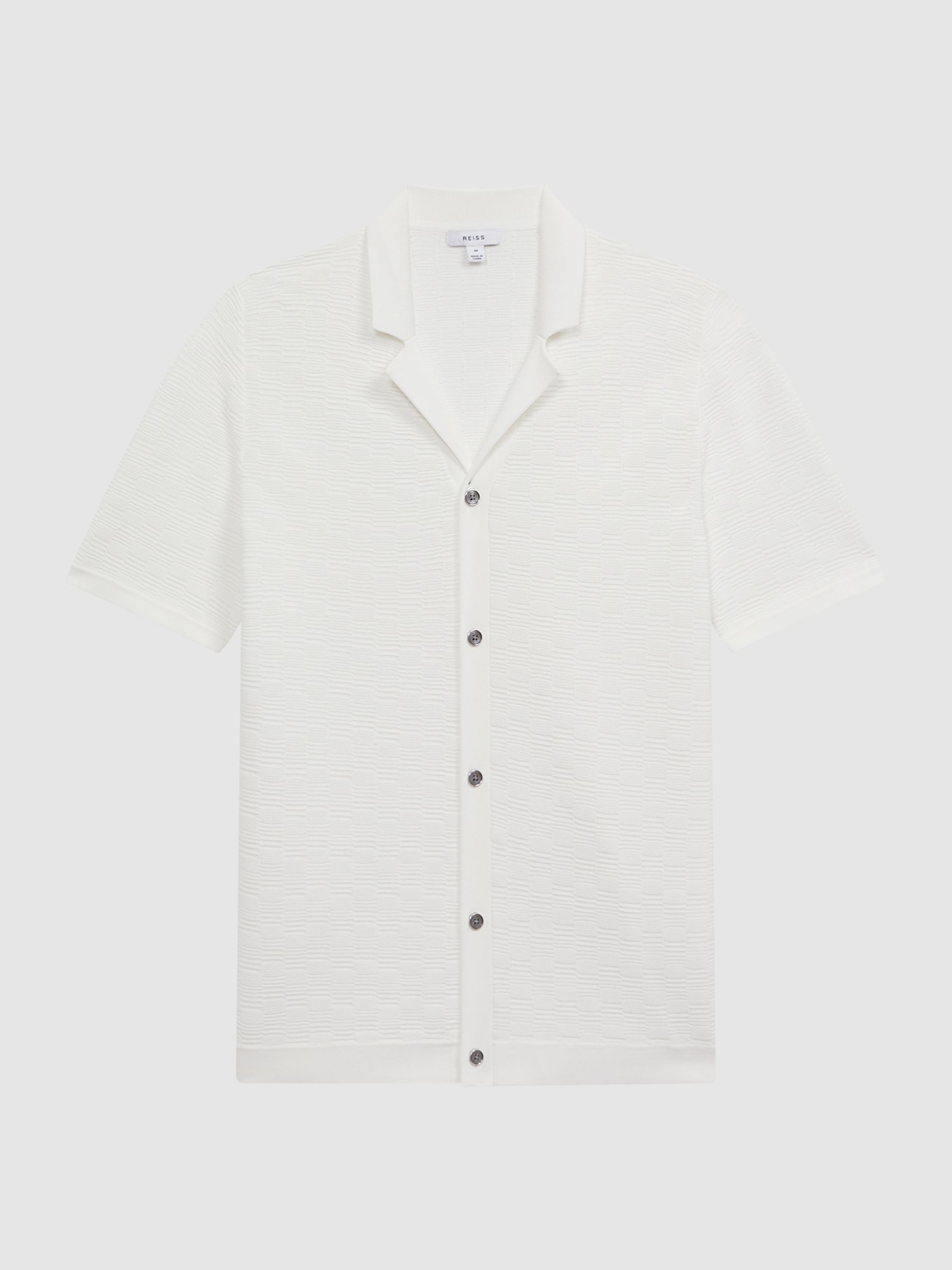 Textured Cuban Collar Button-Through Shirt in White - Image 2 of 4
