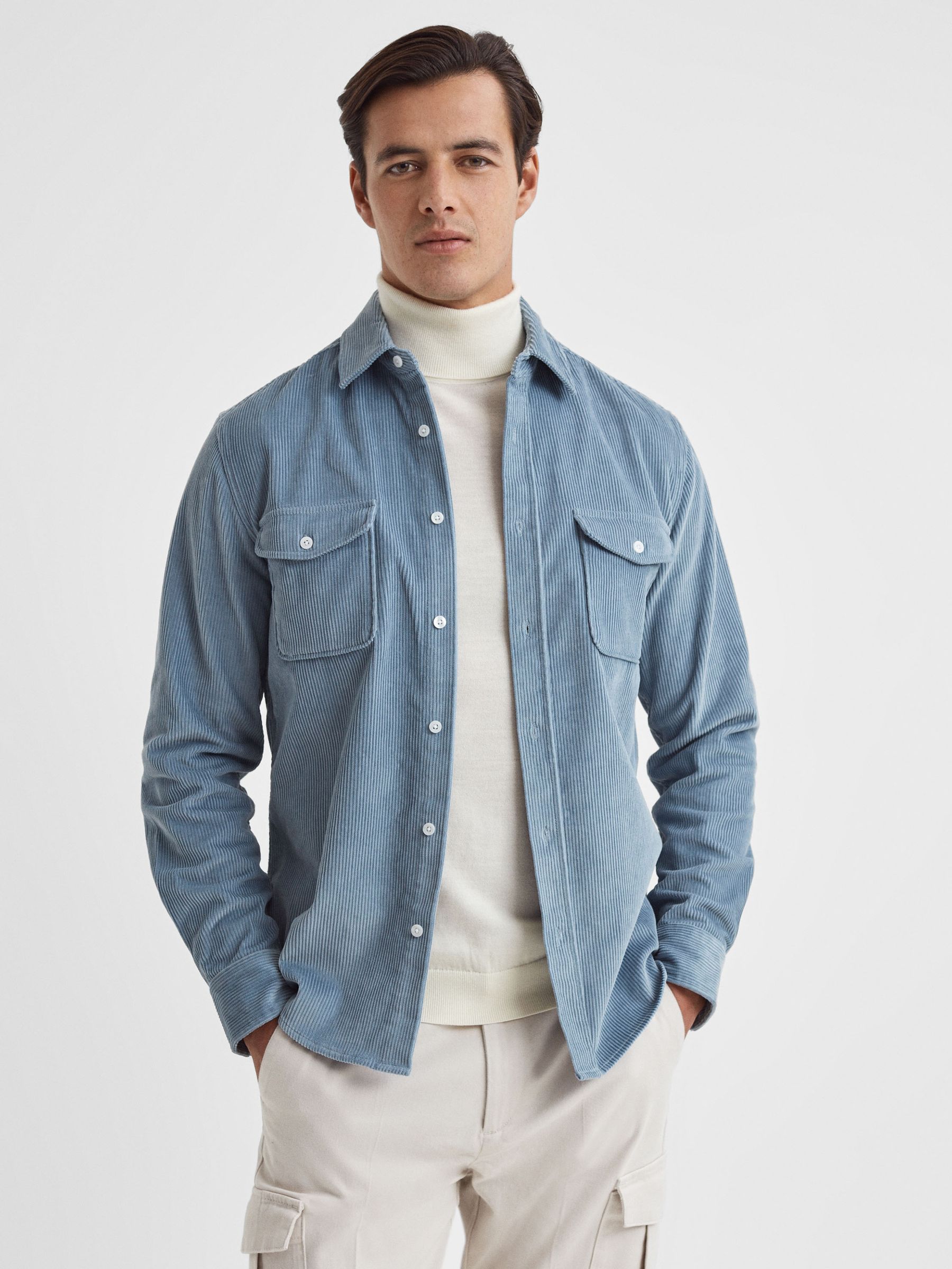 Corduroy Twin Pocket Overshirt in Ashley Blue - Image 1 of 5