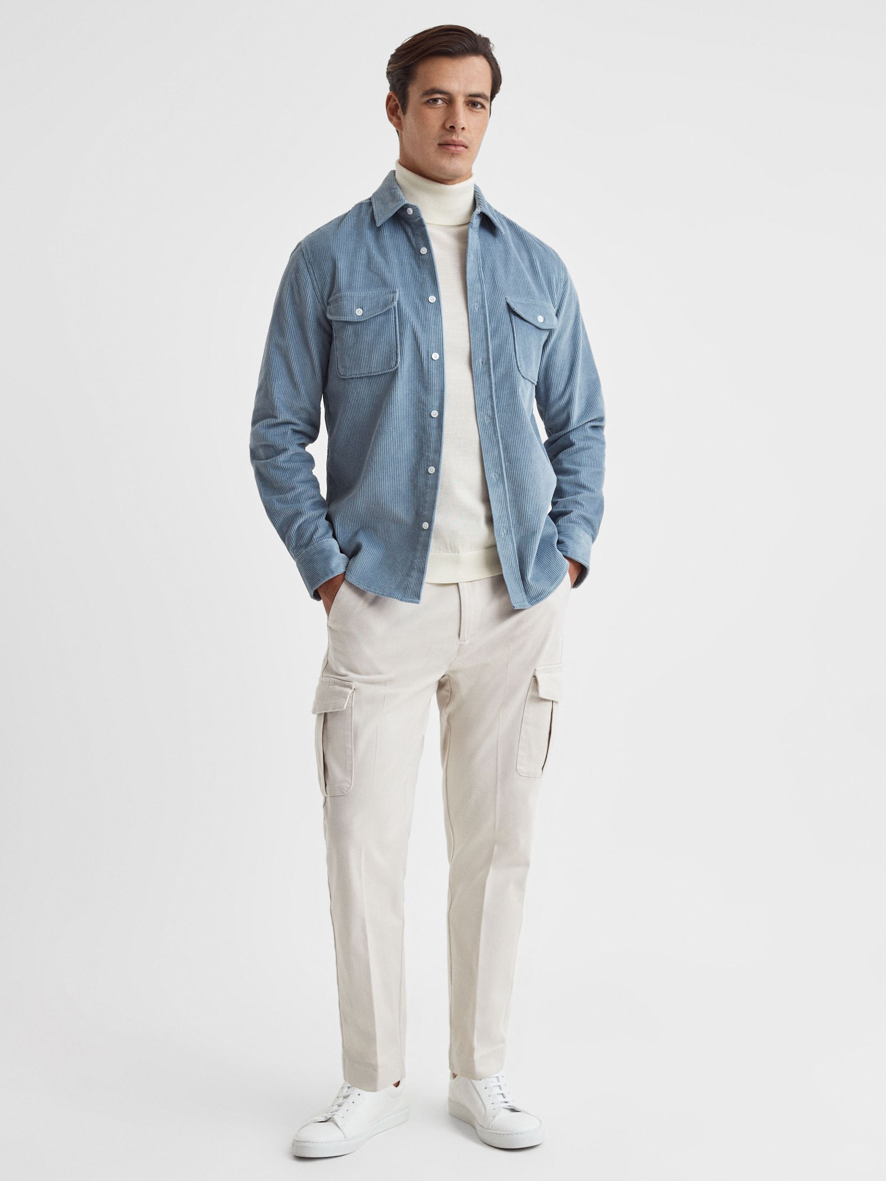 Corduroy Twin Pocket Overshirt in Ashley Blue - Image 3 of 5