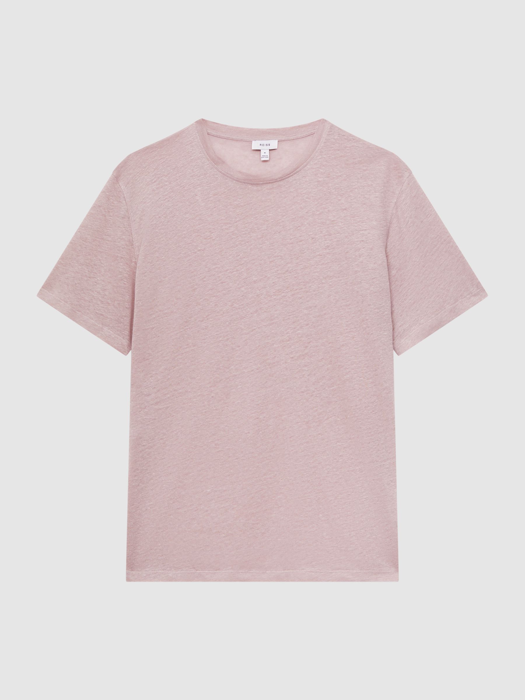 Linen Crew Neck T-Shirt in Dusty Pink - Image 2 of 5