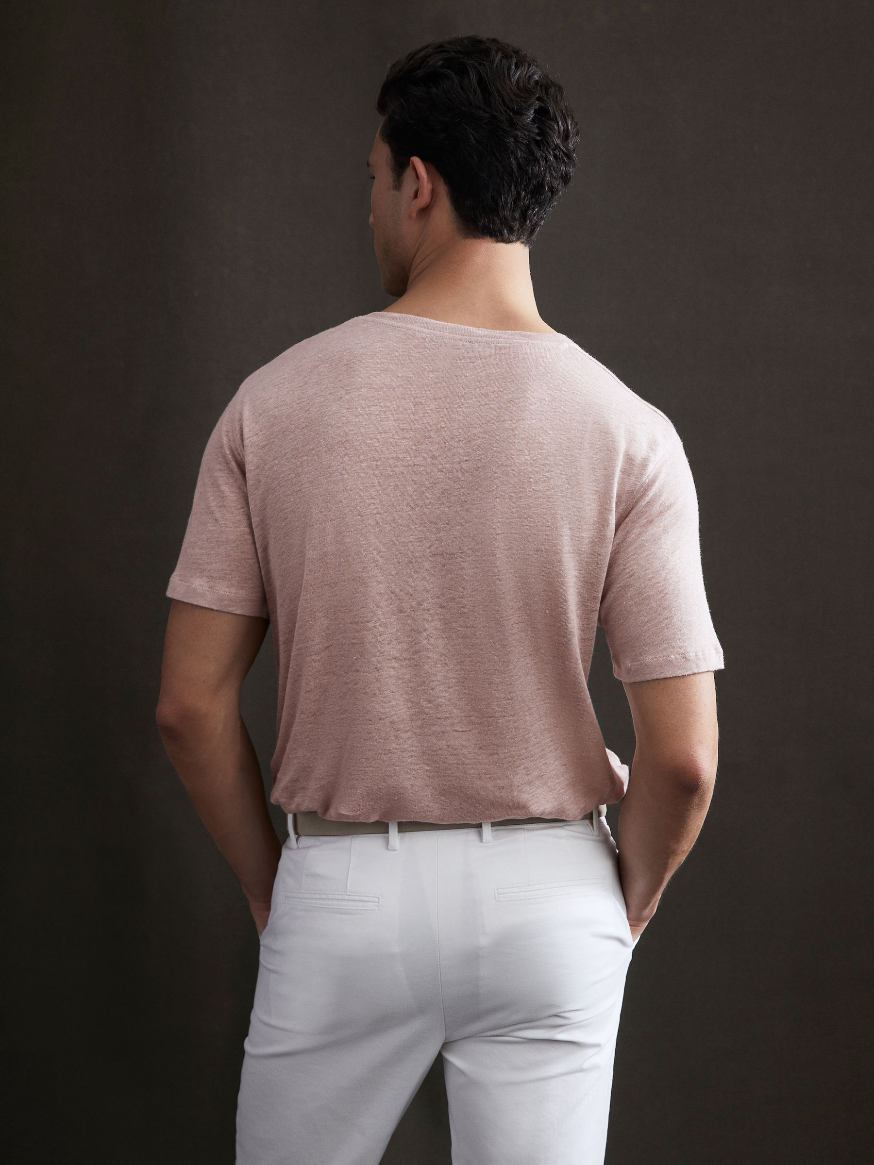 Linen Crew Neck T-Shirt in Dusty Pink - Image 4 of 5