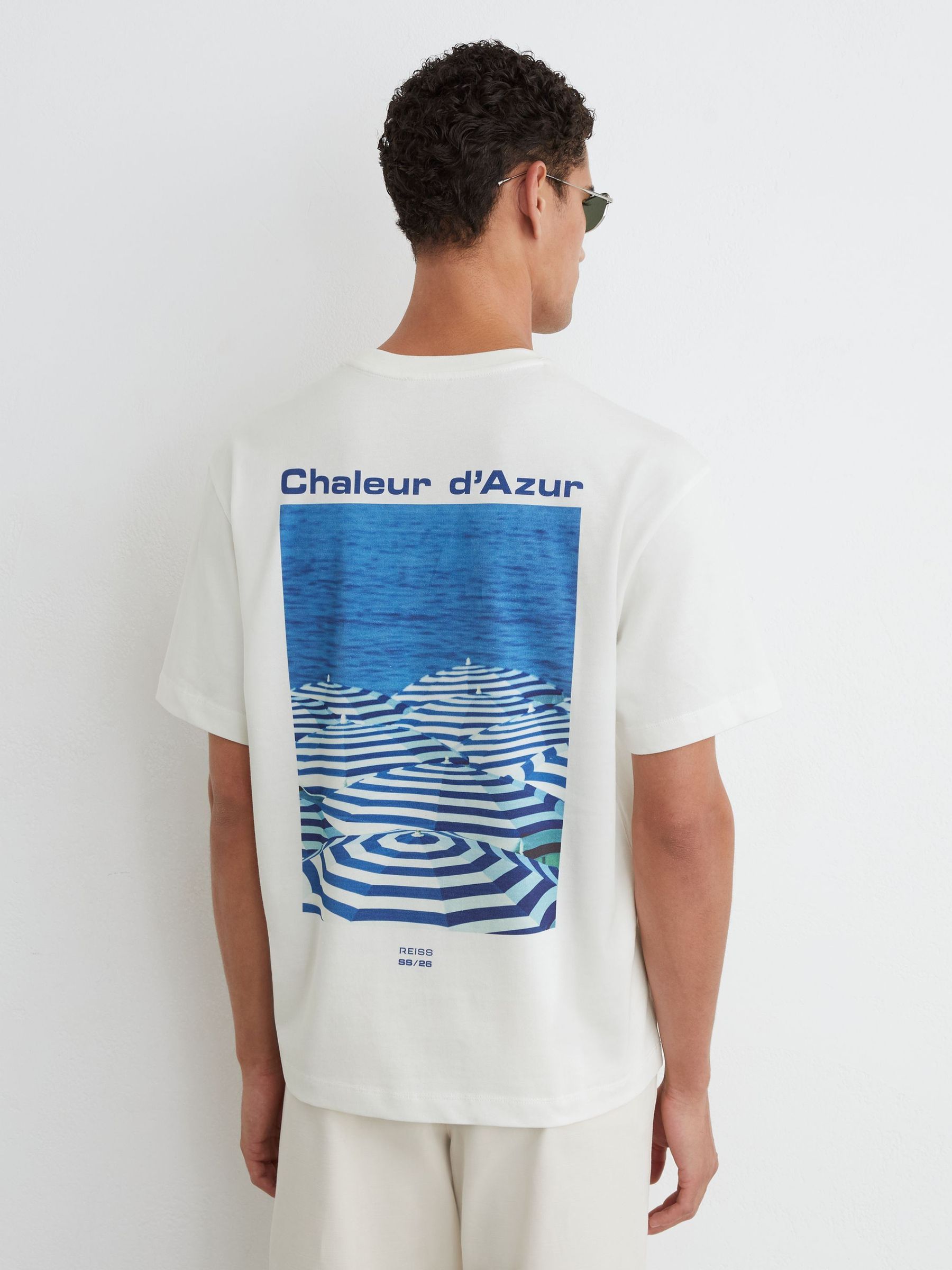 Cotton Beach-Print Relaxed-Fit T-Shirt in White - Image 1 of 6