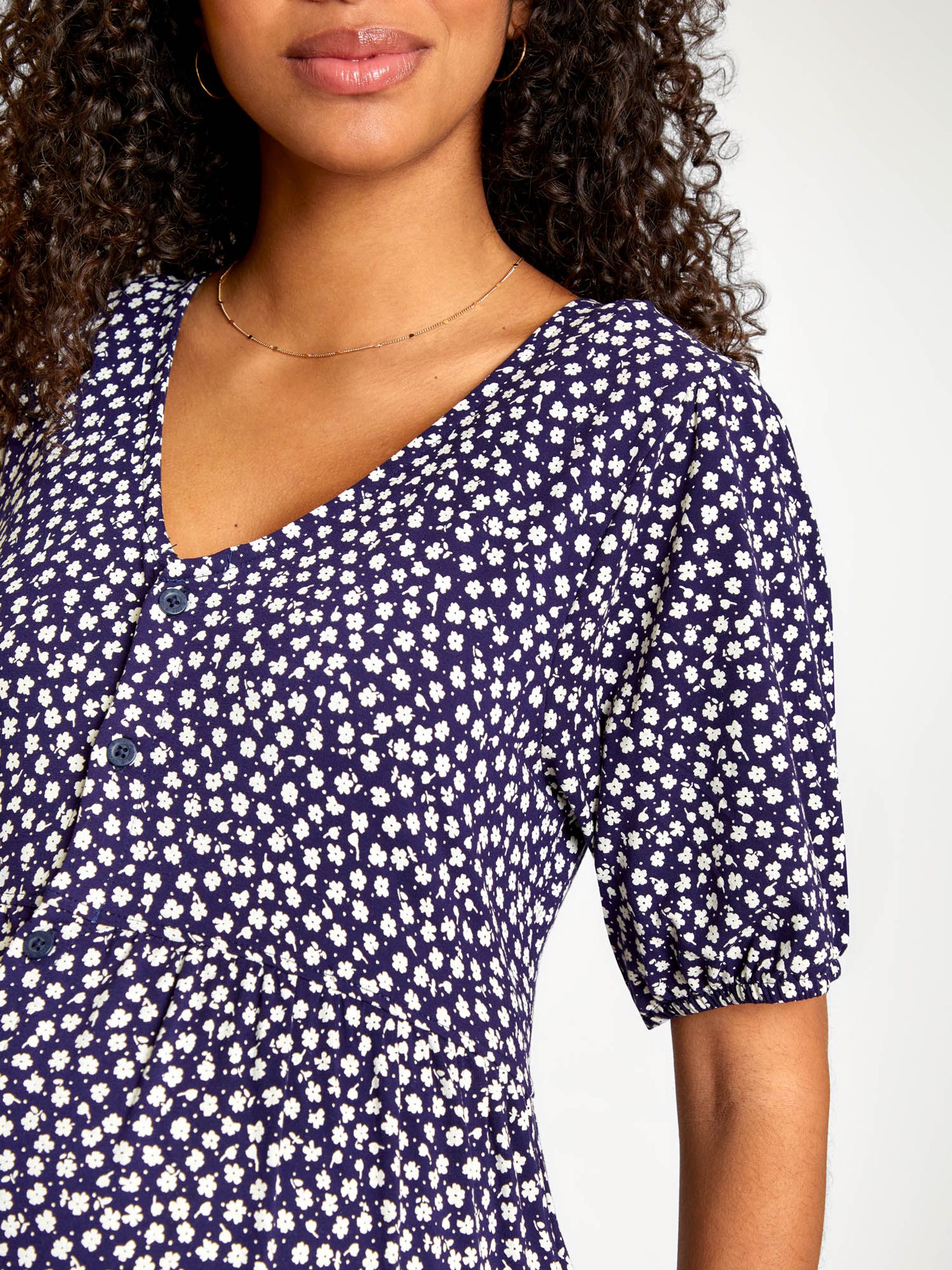 Navy Blue Ditsy Ditsy Print V-Neck Maternity Dress - Image 5 of 5