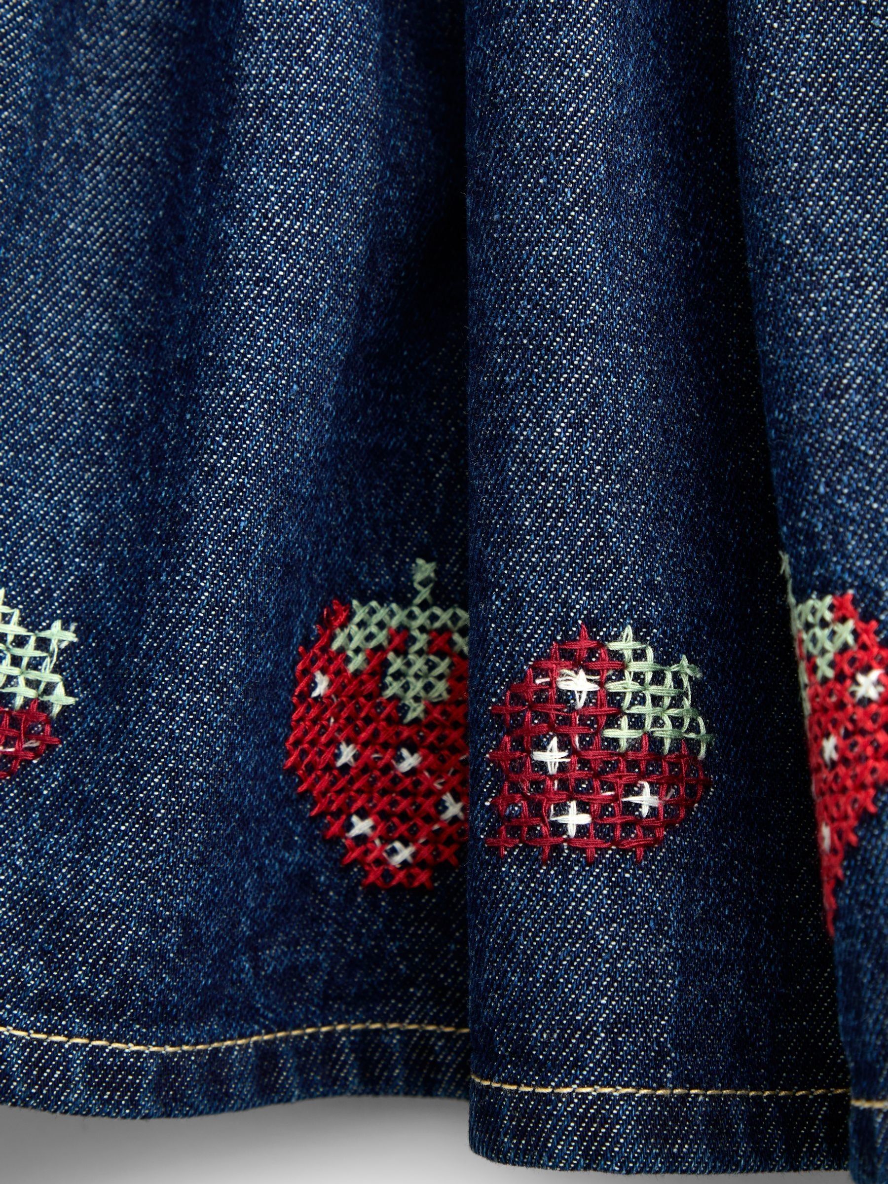 Denim Blue Strawberry Cross Stitch Embroidered Denim Skirt - Image 5 of 5