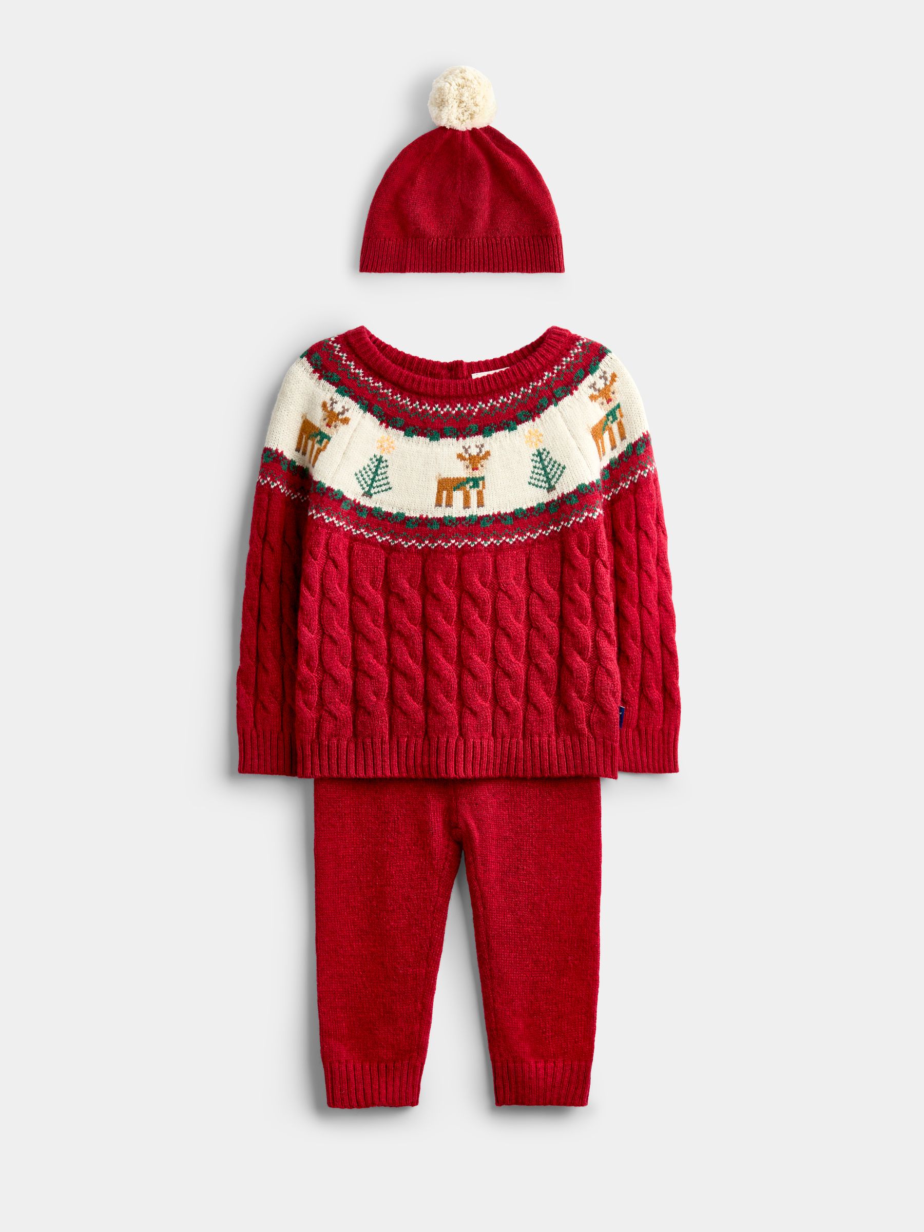 Red Christmas Reindeer & Tree Fairisle Knitted Set - Image 1 of 8