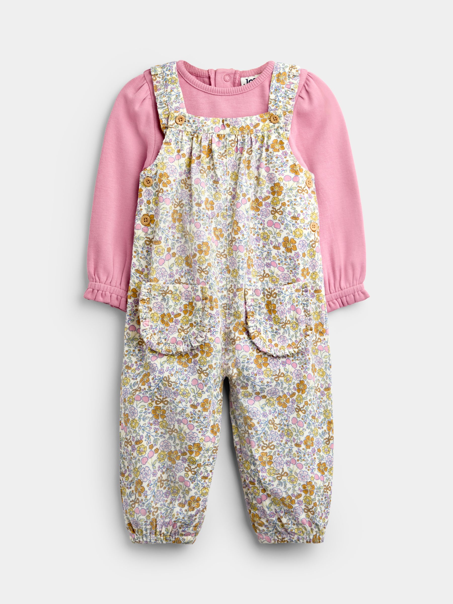 Dusky Pink Ditsy Floral Cord Dungaree & Body Set - Image 1 of 6
