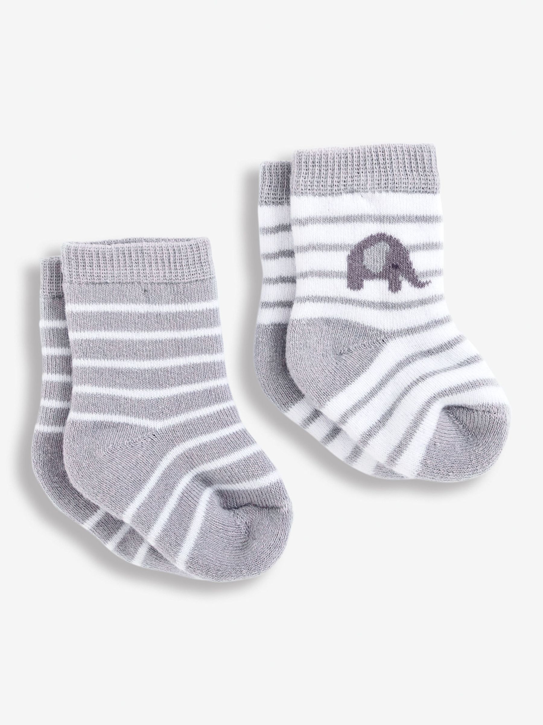 Grey Girls' 2-Pack Stripe Elephant Baby Socks - Image 1 of 1