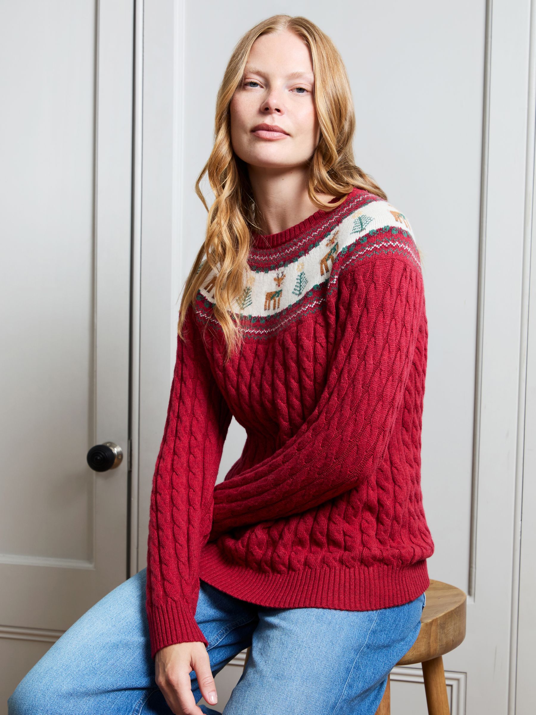 Red Reindeer Women's Long Sleeve Christmas Fairisle Jumper - Image 1 of 4 Red Reindeer Women's Long Sleeve Christmas Fairisle Jumper - Image 1 of 4