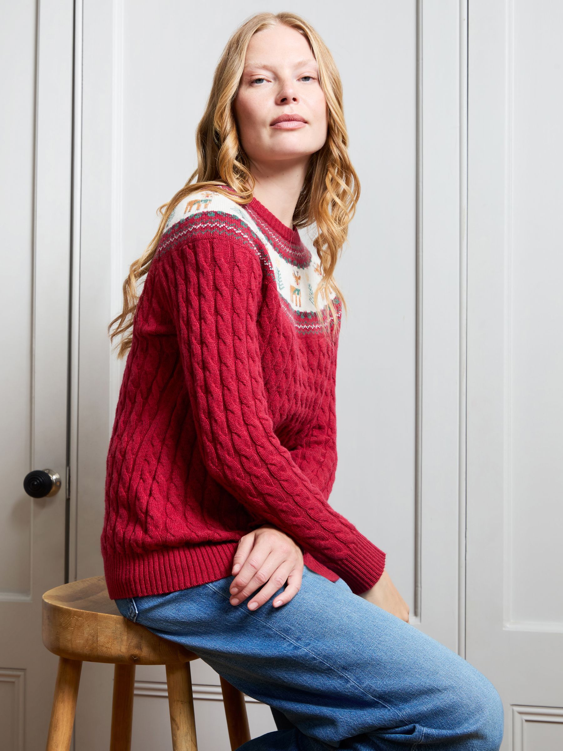 Red Reindeer Women's Long Sleeve Christmas Fairisle Jumper - Image 2 of 4 Red Reindeer Women's Long Sleeve Christmas Fairisle Jumper - Image 2 of 4