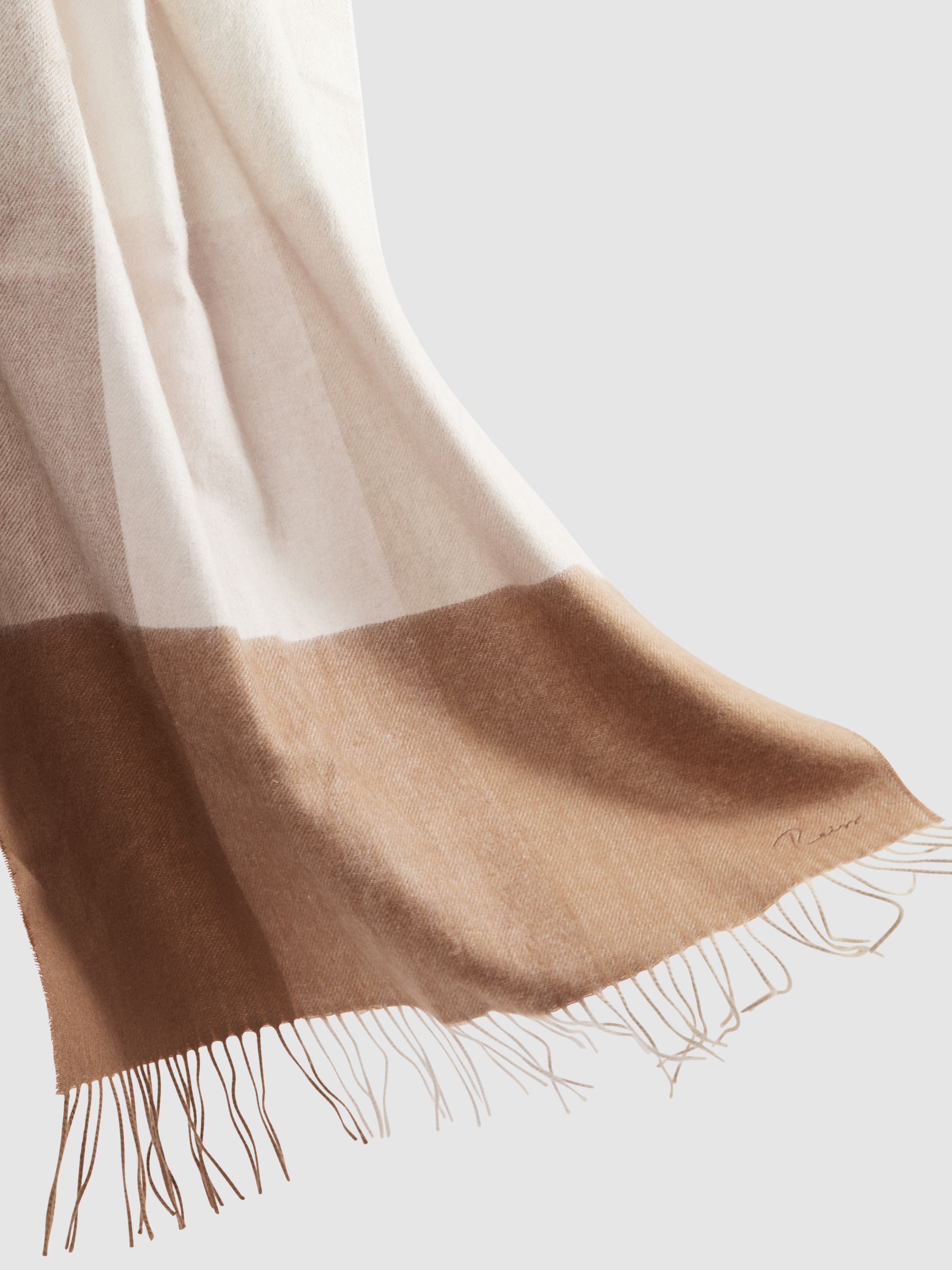 Wool Blend Check Embroidered Scarf in Camel - Image 5 of 5