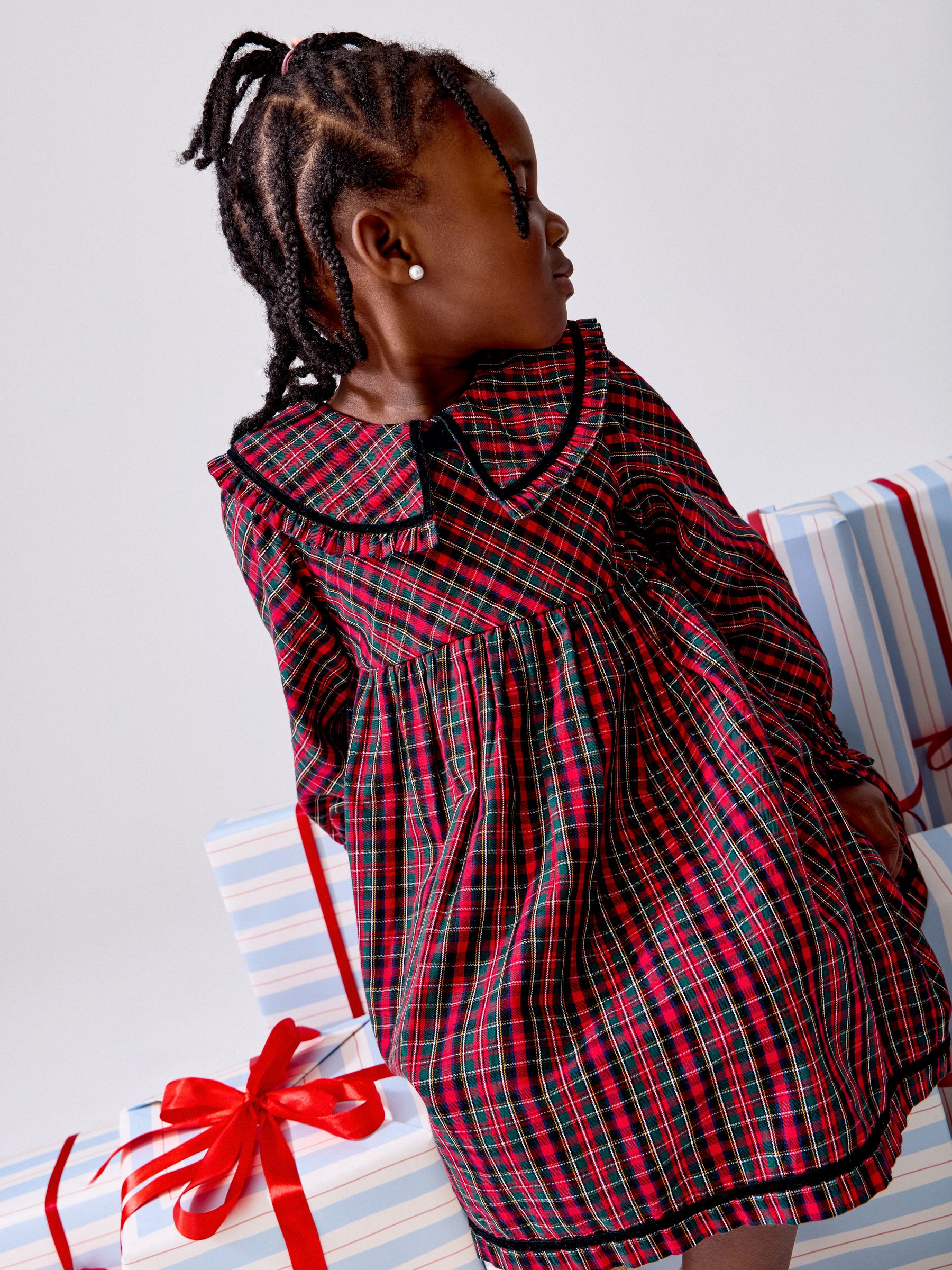 Red Tartan Check Frill Collar Dress - Image 3 of 7