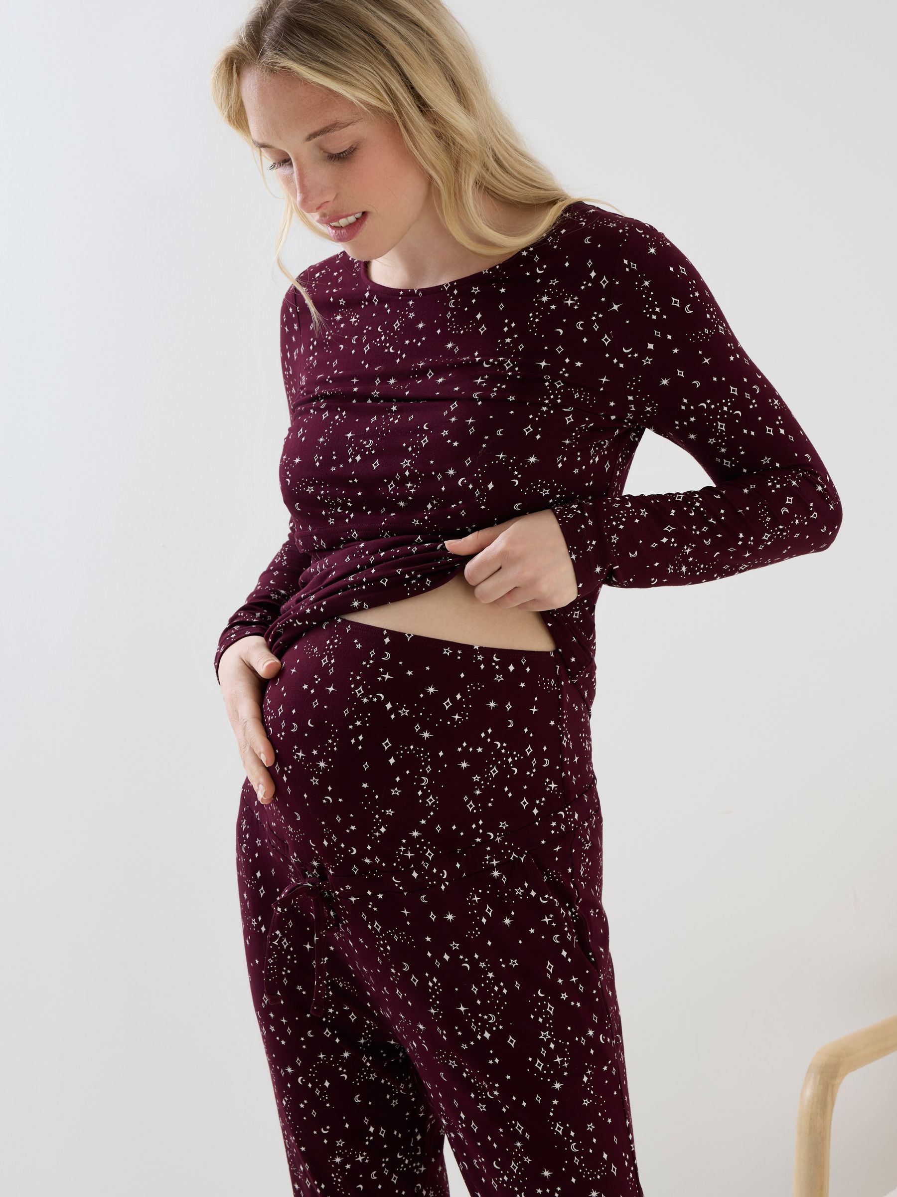 Burgundy Star Jersey Maternity & Nursing Pyjama Set - Image 2 of 5 Burgundy Star Jersey Maternity & Nursing Pyjama Set - Image 2 of 5
