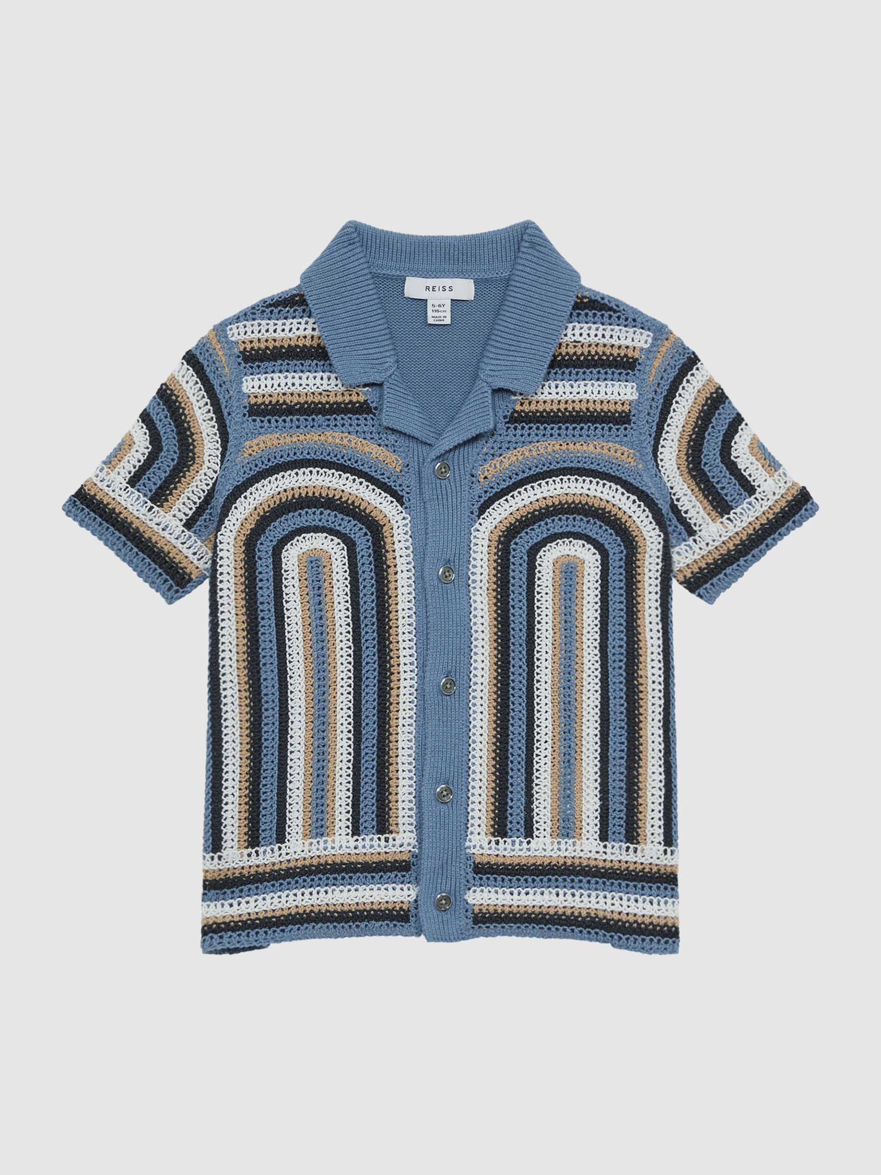 Junior Crochet Cuban Collar Shirt in Blue - Image 2 of 6