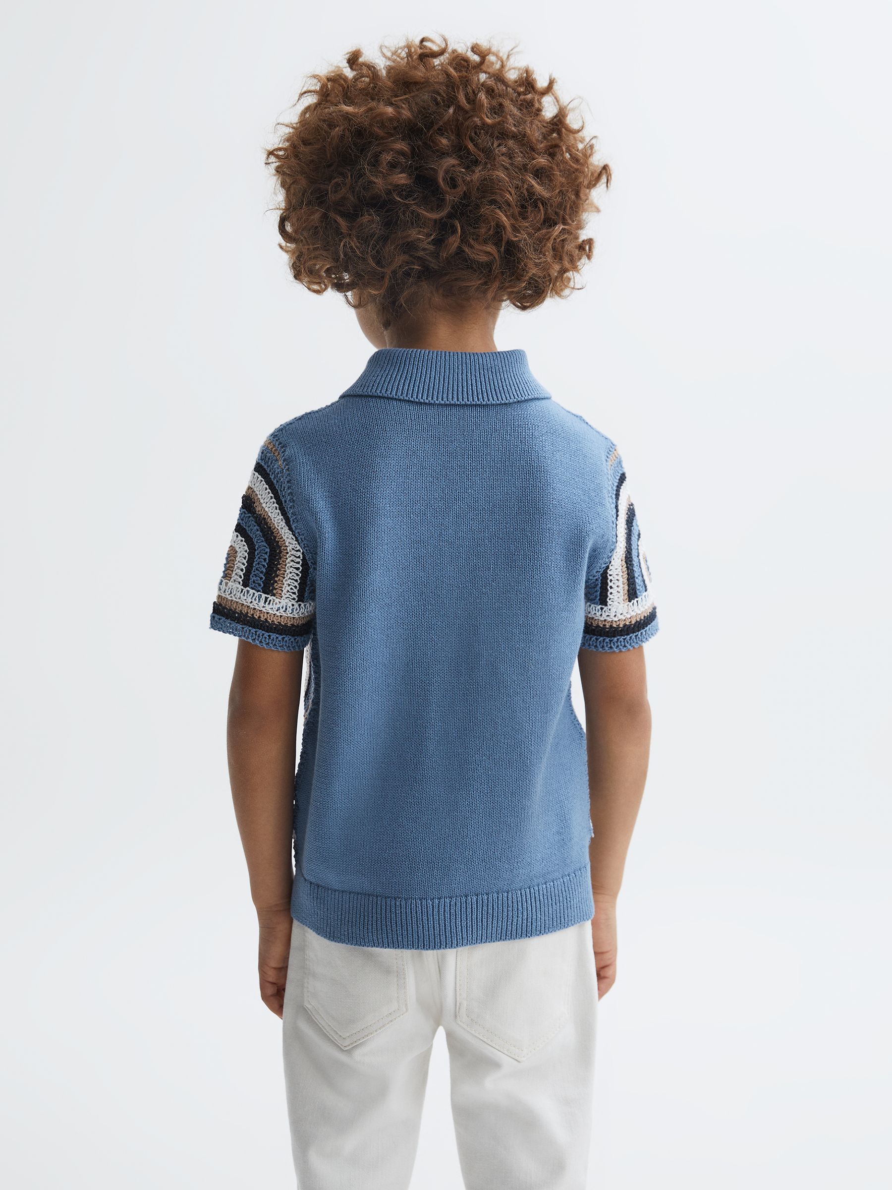 Junior Crochet Cuban Collar Shirt in Blue - Image 5 of 6