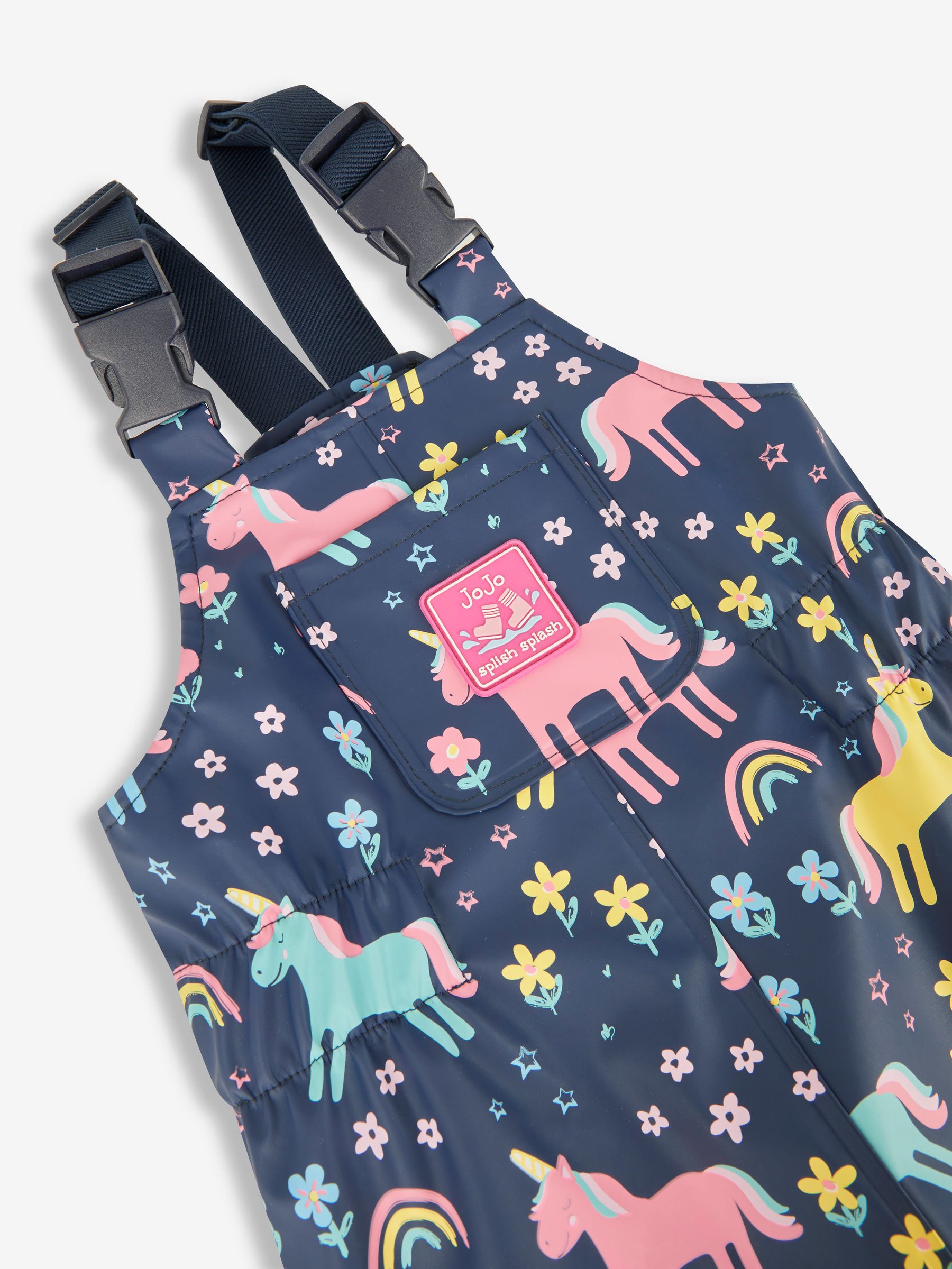 Navy Unicorn Print Waterproof Dungarees - Image 7 of 7