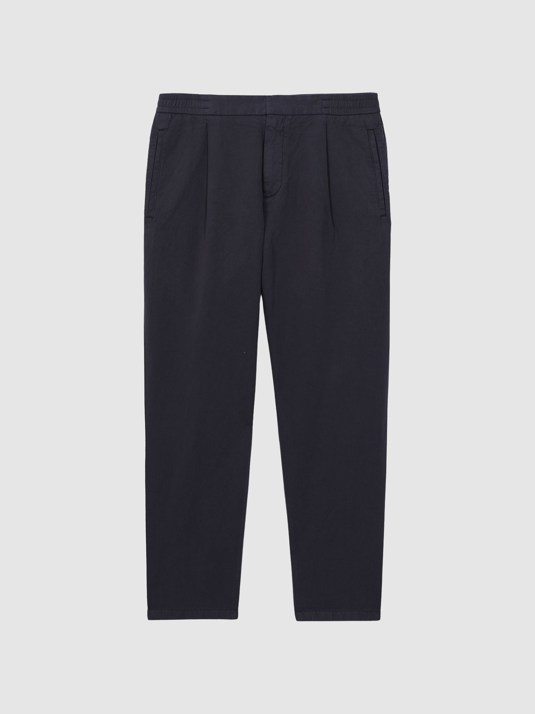 Slim Fit Cotton-Linen Trousers in Navy - Image 2 of 4