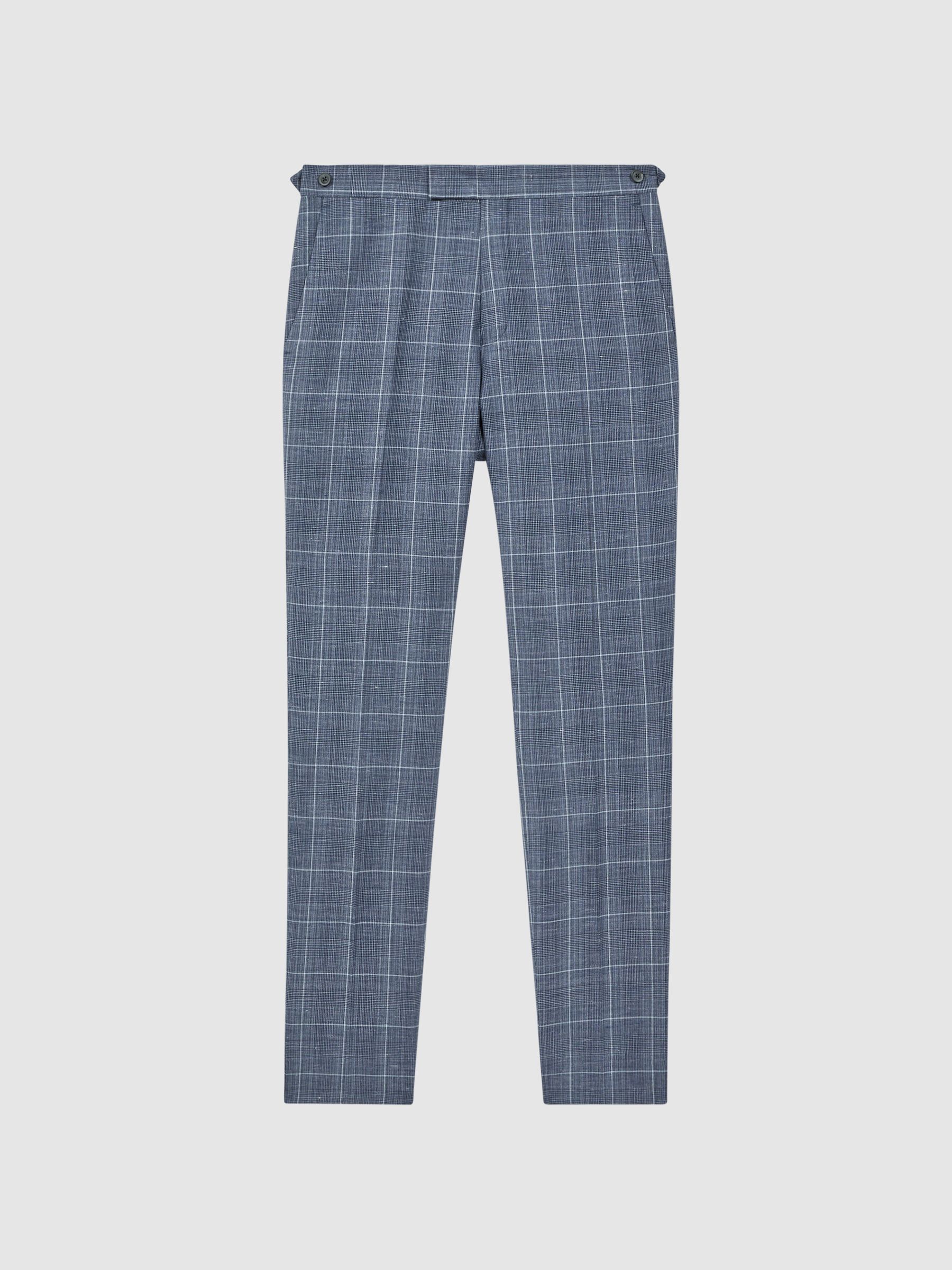 Slim Fit Wool Linen Check Trousers in Indigo - Image 2 de 4